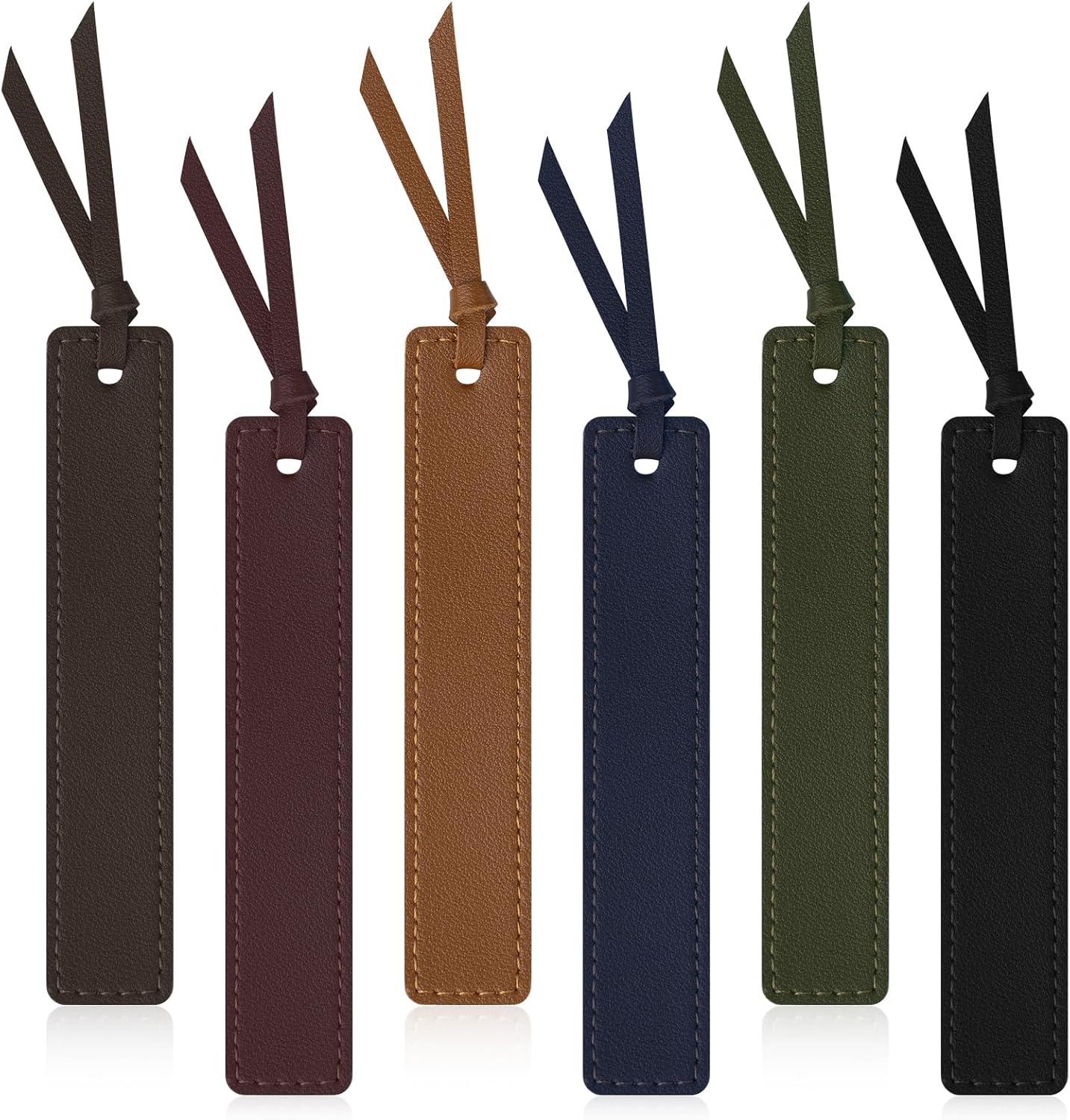 Leather Bookmark, 6 Pcs Classic Style Bookmark for Men, 0.05 Inches Thin Handmade Stitched Book Mark, Page Markers Reading Gifts for Book Lovers and School Students (Dark Retro)