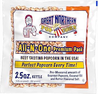 2.5oz Popcorn Machine Popcorn Packets - All-in-One Movie Theater Style Popcorn Kernels, Salt, and Oil Packs by Great Northern Popcorn (24 Case)