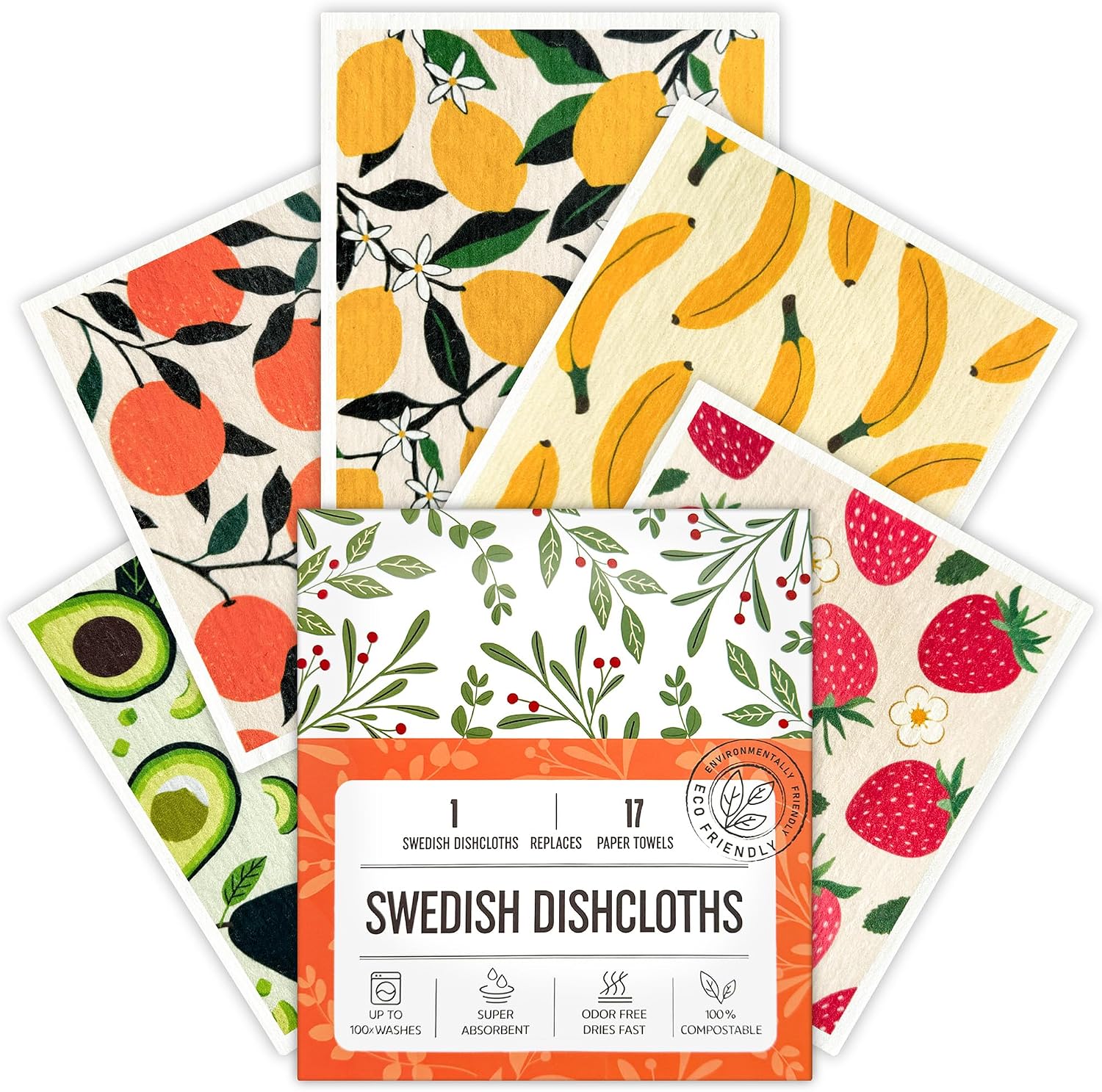 Swedish Dishcloths for Kitchen, Swedish Dish Cloths 5 Pack, Super Absorbent Reusable Paper Towels Washable, Biodegradable, Quick Drying, Dishwasher Safe