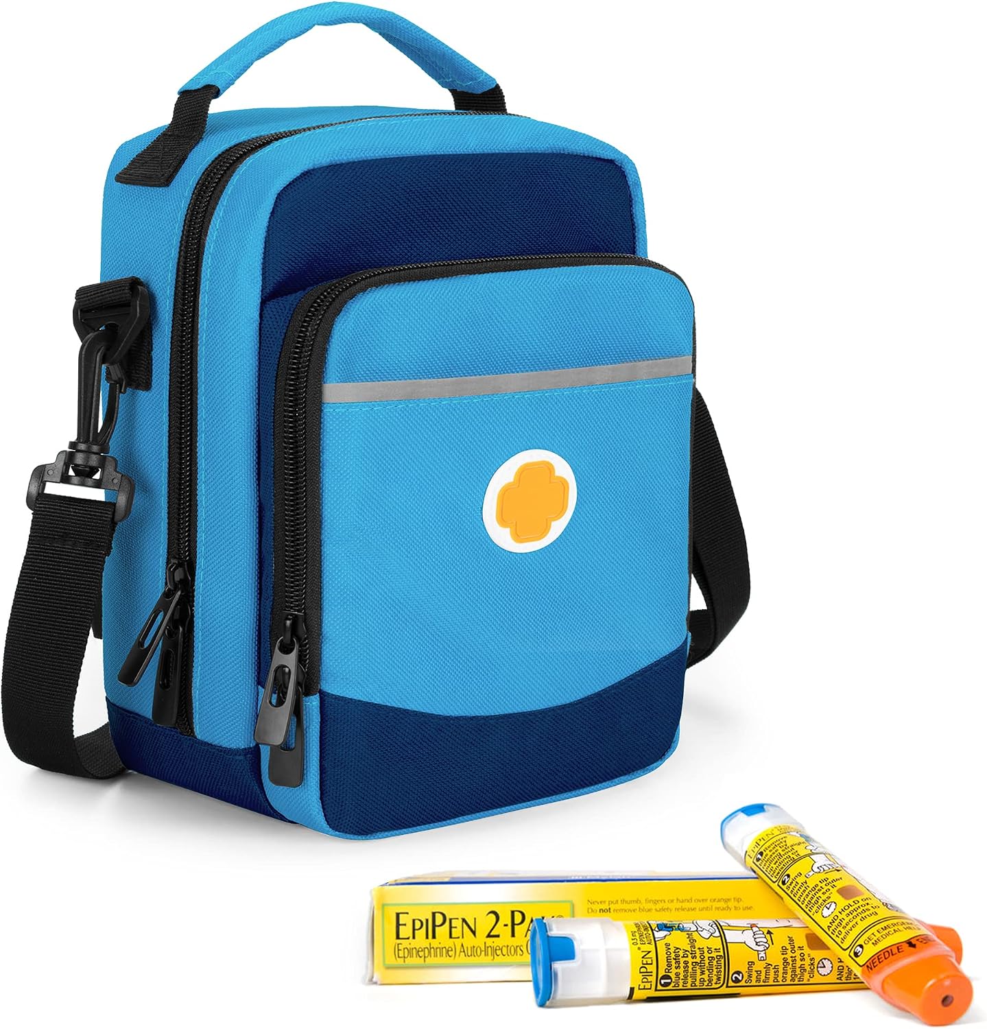 CURMIO Insulated Epipen Carrying Case, Medicine Supplies Travel Bag, Blue
