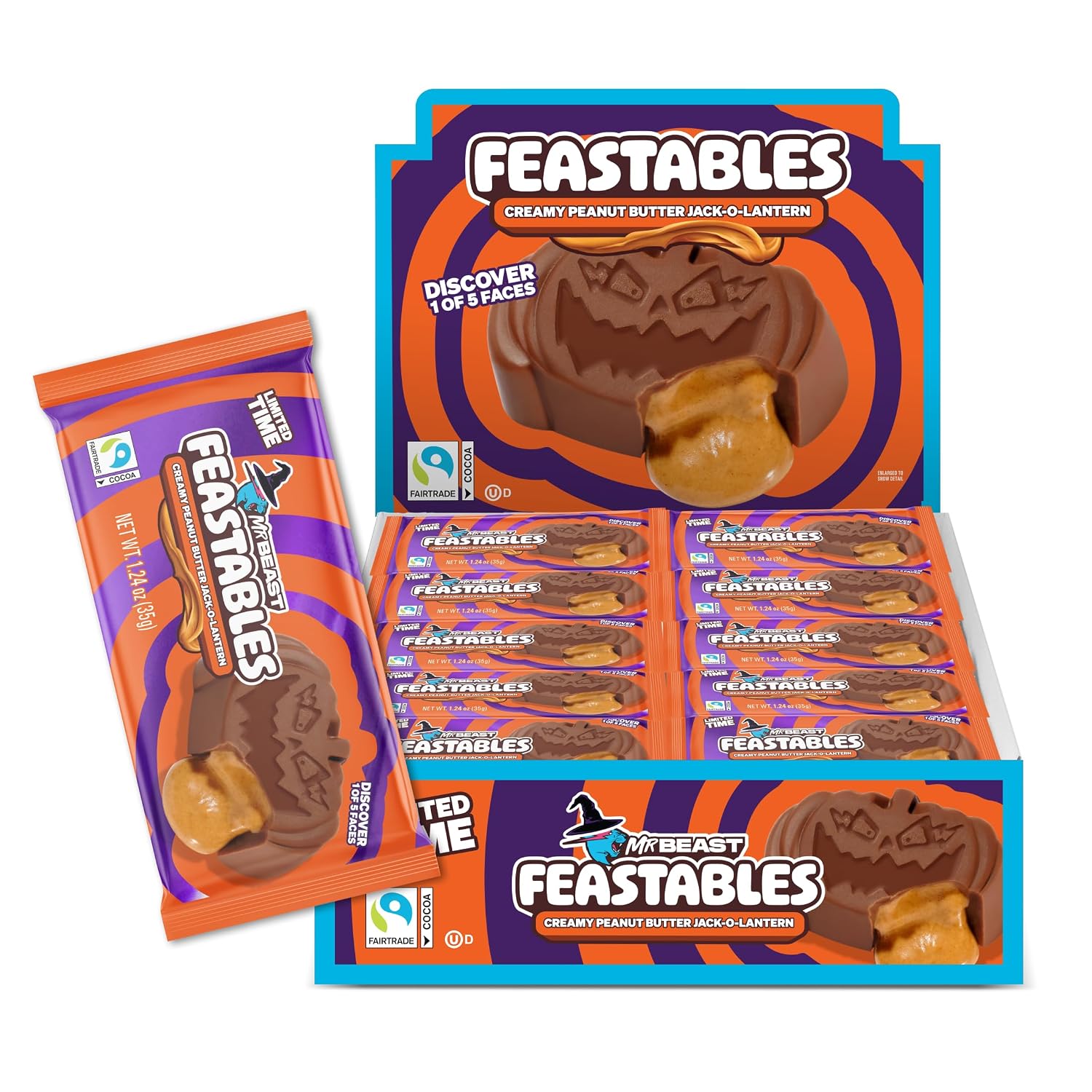 MrBeast Feastables Peanut Butter Halloween Pumpkin Cups, 30ct