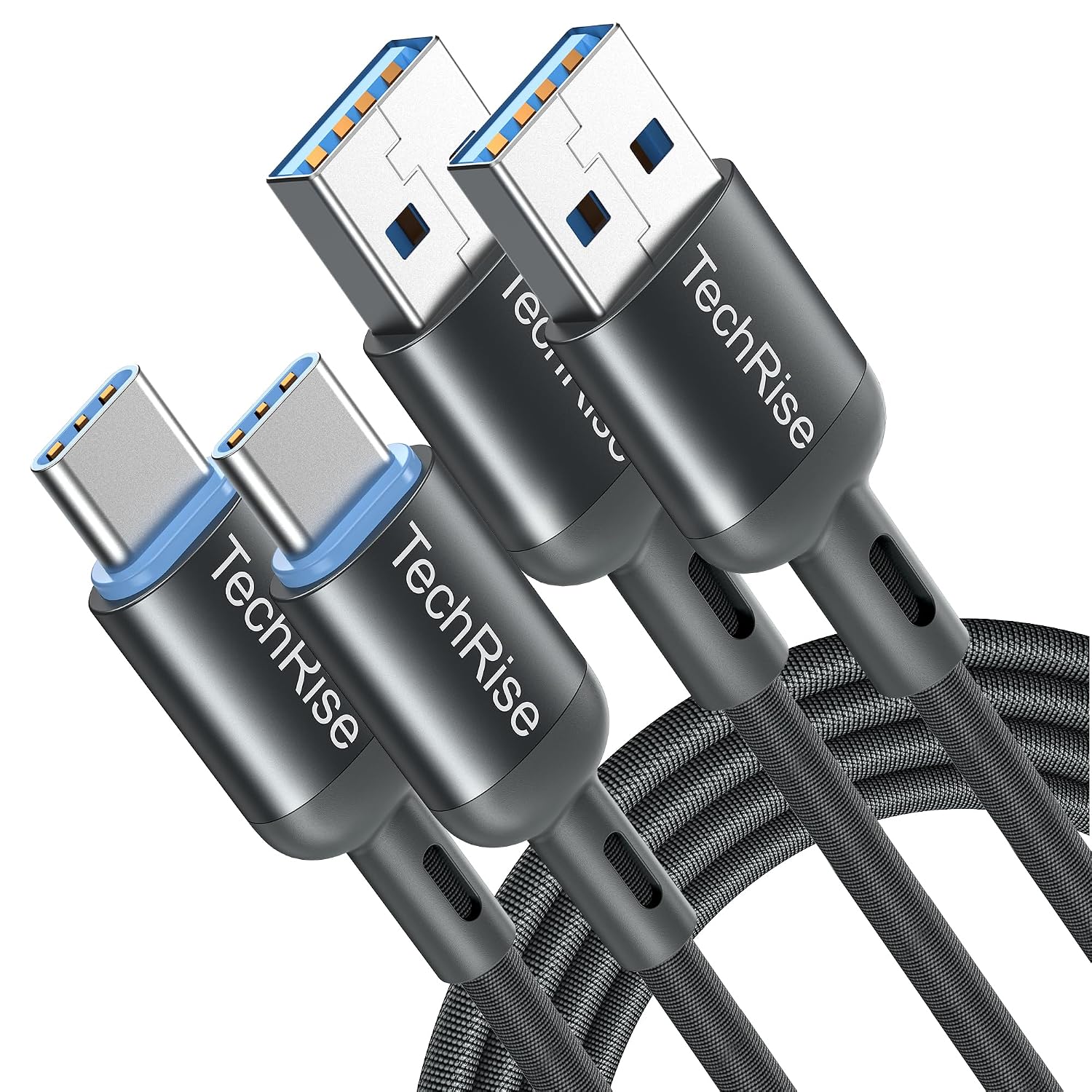 TechRise USB C Cable 2 Pack, USB Type C to USB A Charger Nylon Braided Fast Charge Cord for Samsung Galaxy S23 S22 S21 S20 S10, Google Pixel, Xperia, Android Mobile Phone (6.6 + 3.3ft)