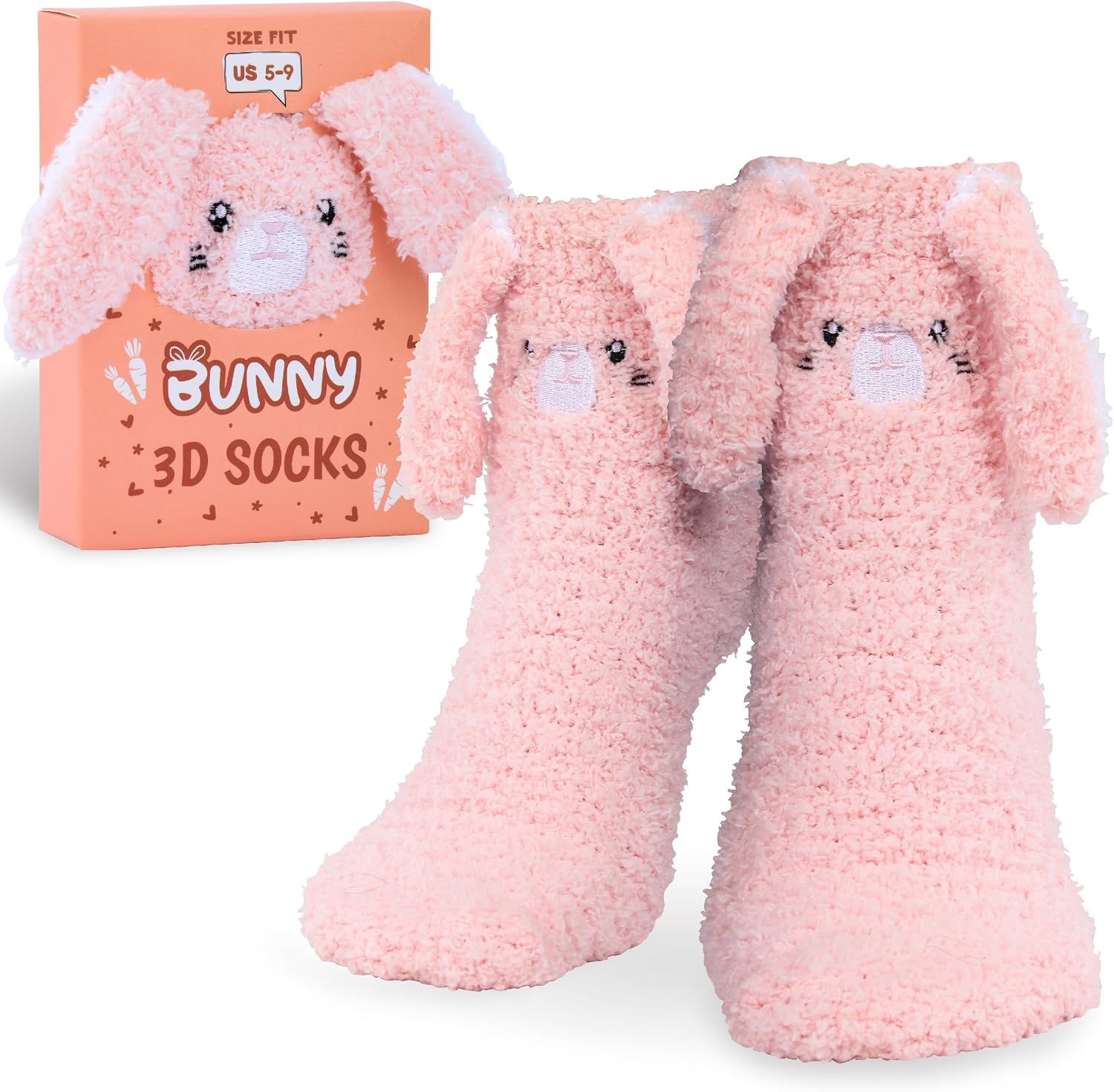 POPCRAZE Novelty Fuzzy Bunny Socks Unisex Soft Plush Cozy | One size fits US 5–9; 1 pair of rabbit-themed crew socks with a plush, ultra-soft feel perfect for lounging.