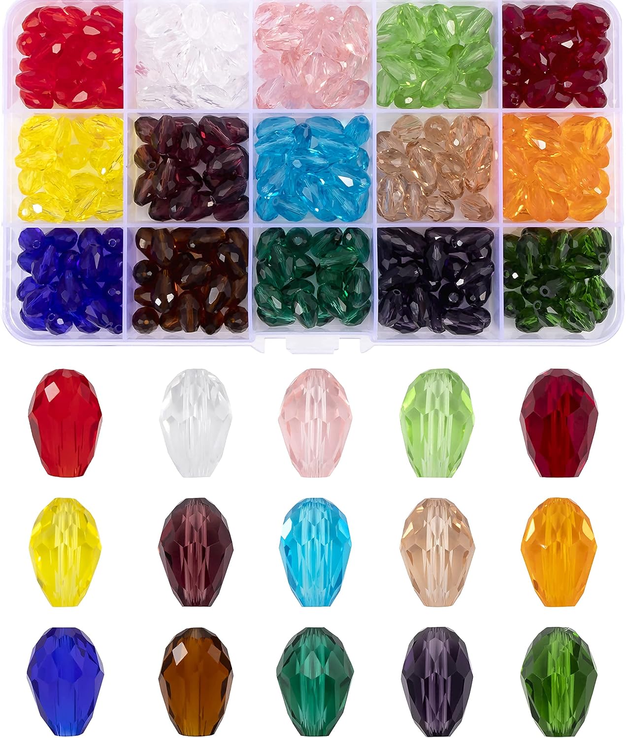 MissAudrey Teardrop Glass Crystal Beads for Jewelry Making 300pcs 8 x 12mm Faceted Vertical Hole Waterdrop Shape Loose Spacer Beads Assortment for DIY Bracelet Necklace Jewellery Making