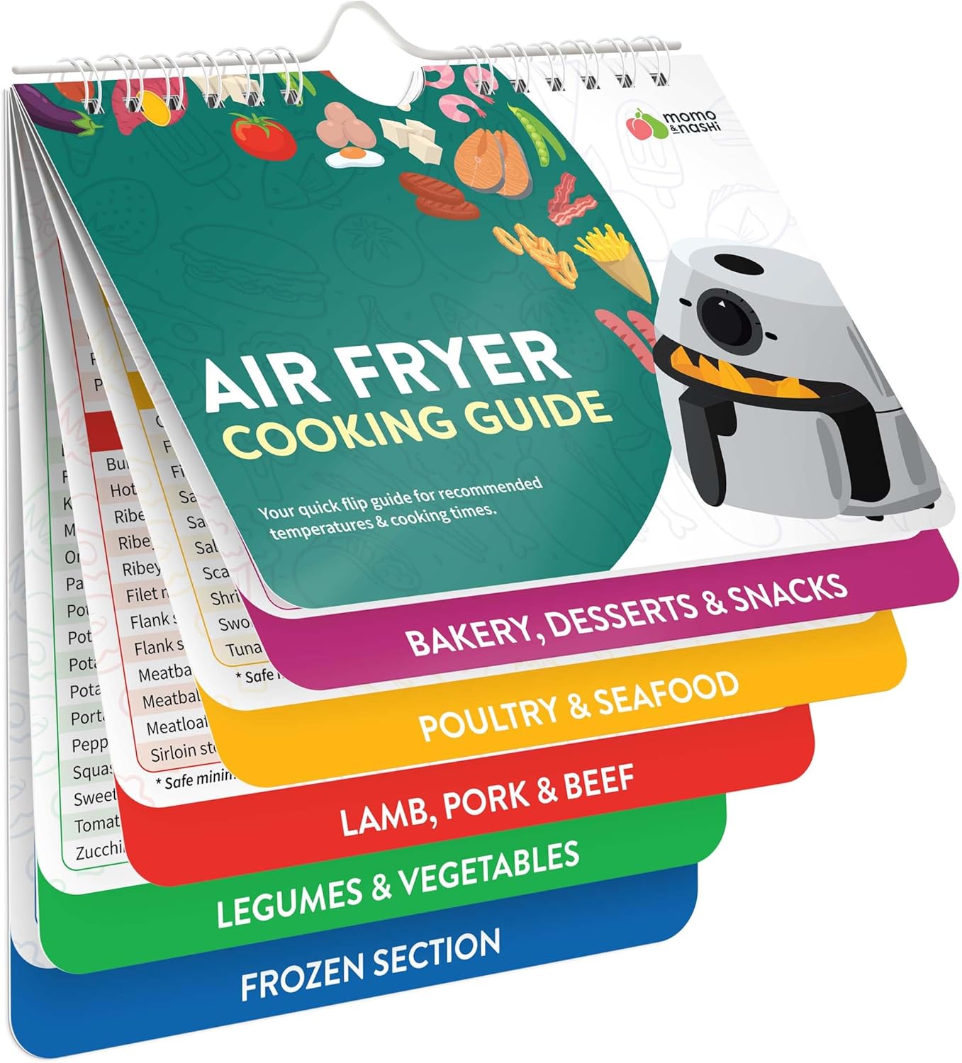 Momo & Nashi Air Fryer Cheat Sheet Magnets Cooking Guide Booklet - Cookbooks Instant Air Fryer Accessories Oven Cooking Pot Temp Kitchen Conversion,Multicolor,Large