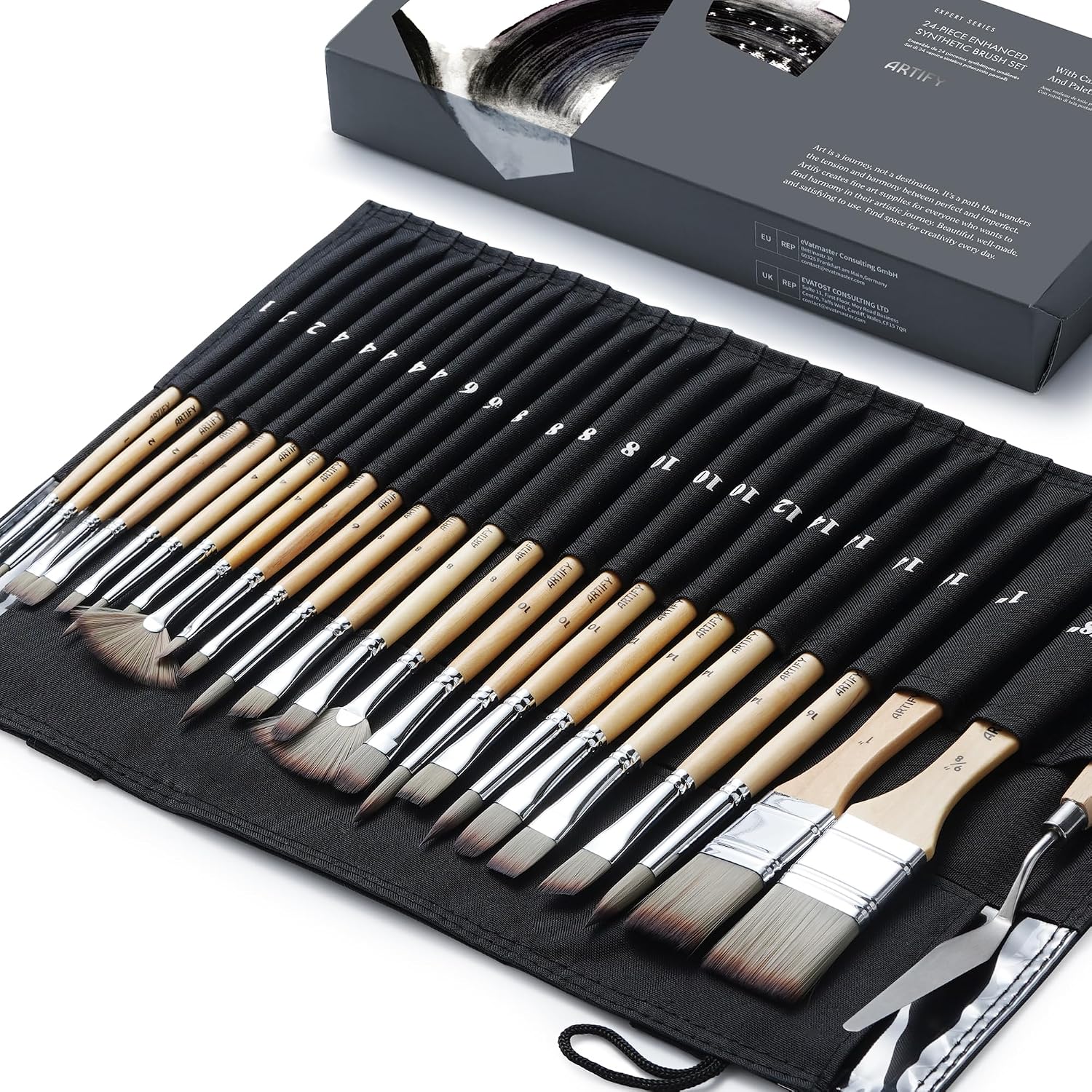 ARTIFY art supplies 24 pcs Paint Brush Set, Expert Series, Enhanced Synthetic Brush Set with Canvas Roll and Palette Knife for Acrylic Oil Watercolor Gouache(Birch)