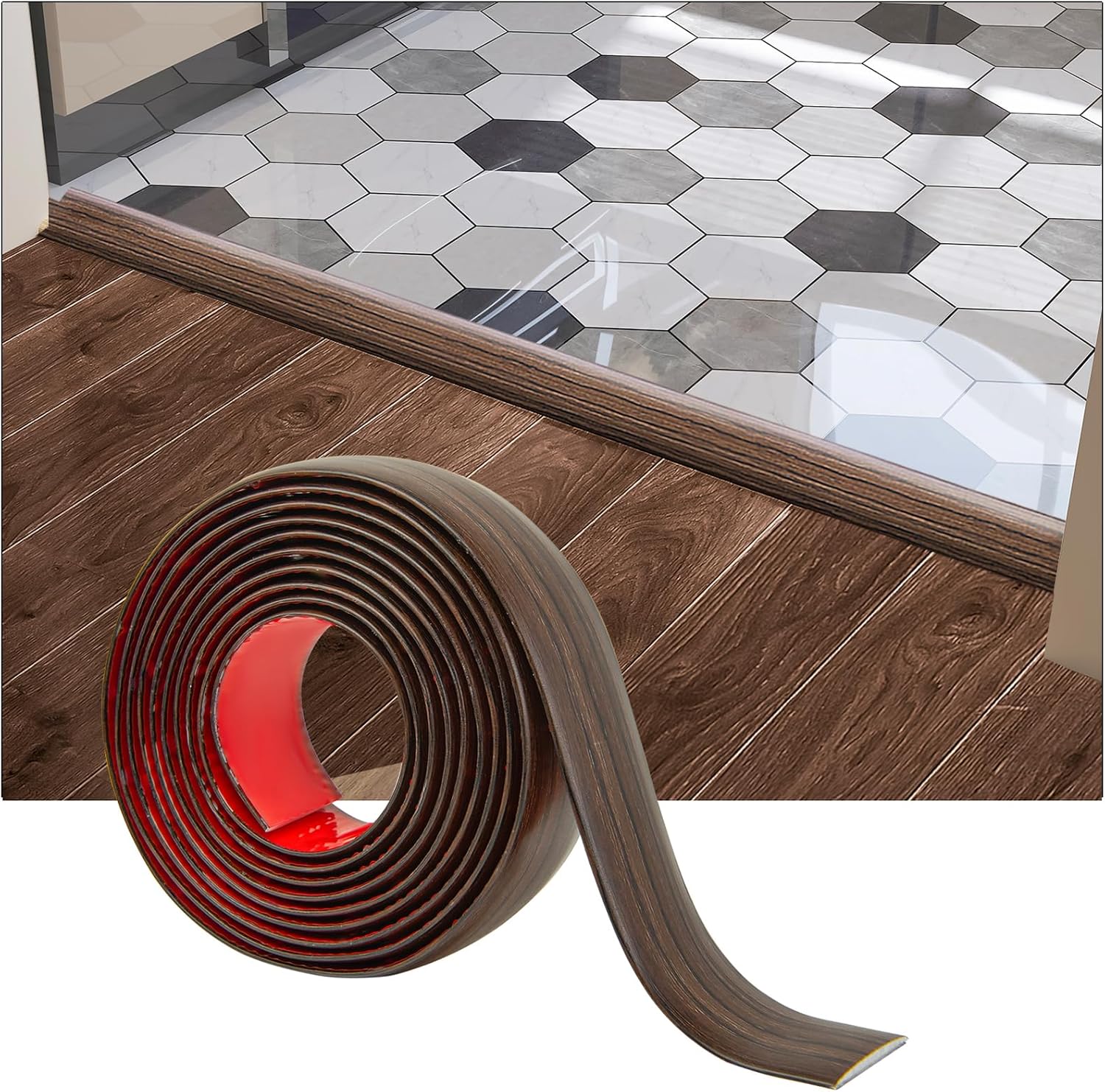 Art3d Self Adhesive Vinyl Floor Transition Strip, Laminate Floor Strip Floor Flat Divider Strip for Joining Floor Gaps,Carpet Threshold Transition,Floor Tiles（4 FT, 1.57in, Brown）