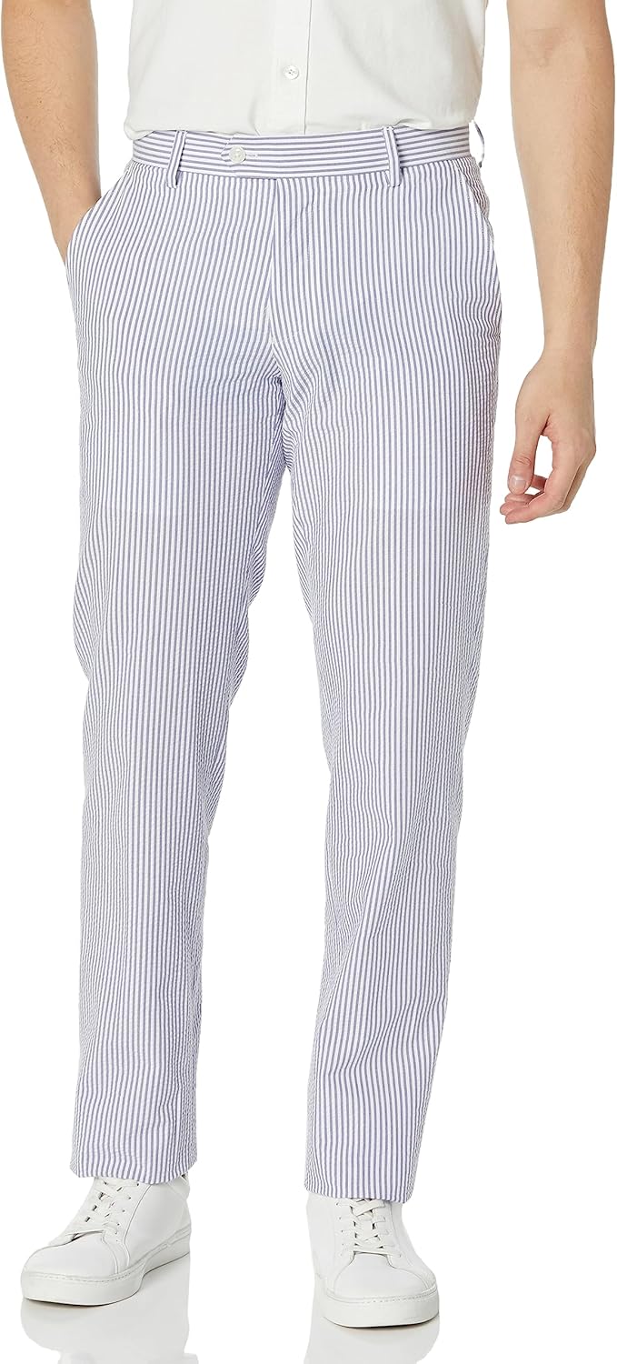 Men's Andrew Flat Front Aim Active Inspired Movement Combed Cotton Seersucker Suit Separate Pants Modern Fit