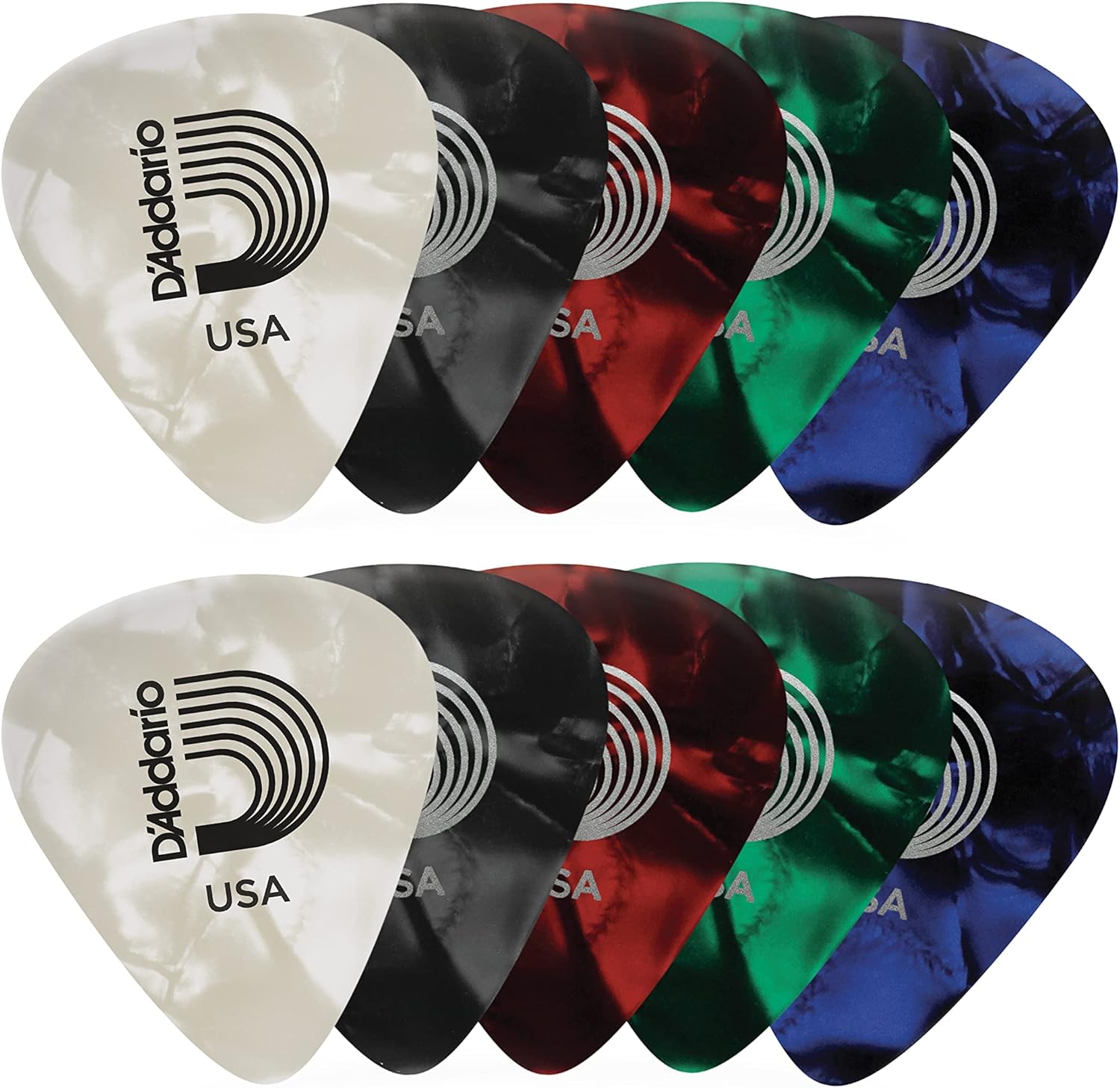 D'Addario Celluloid Guitar Picks - Guitar Accessories - Guitar Picks for Acoustic Guitar, Electric Guitar, Bass Guitar - Natural Feel, Warm Tone - Assorted, Medium 0.70mm, 10-pack