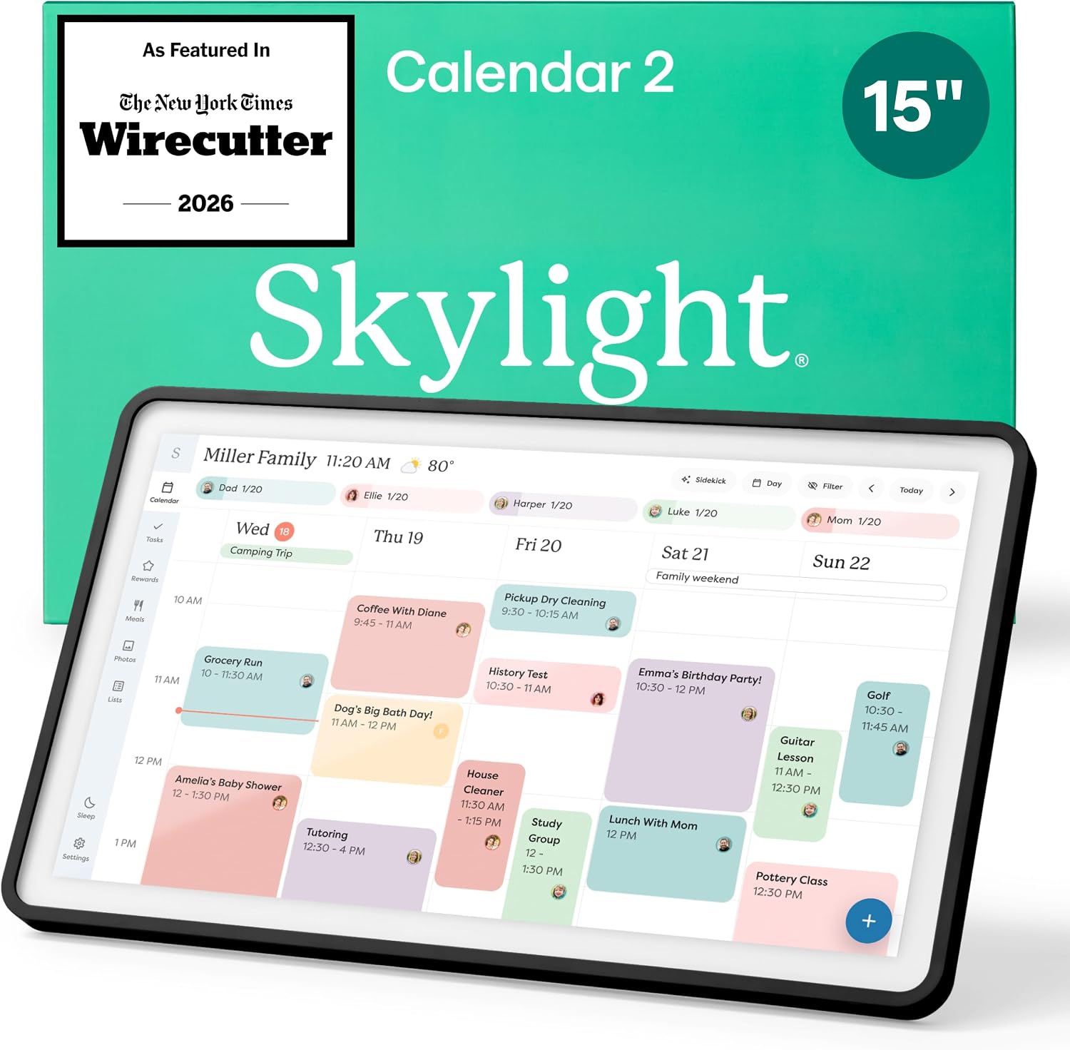 Skylight Calendar 2 - 15-inch Full HD Touchscreen Digital Calendar, Featured on Wirecutter - Wall Planner & Interactive Chore Chart, Smart Family Organizer, 16GB Storage, Wi-Fi, Wall Mount Included - Classic, Black