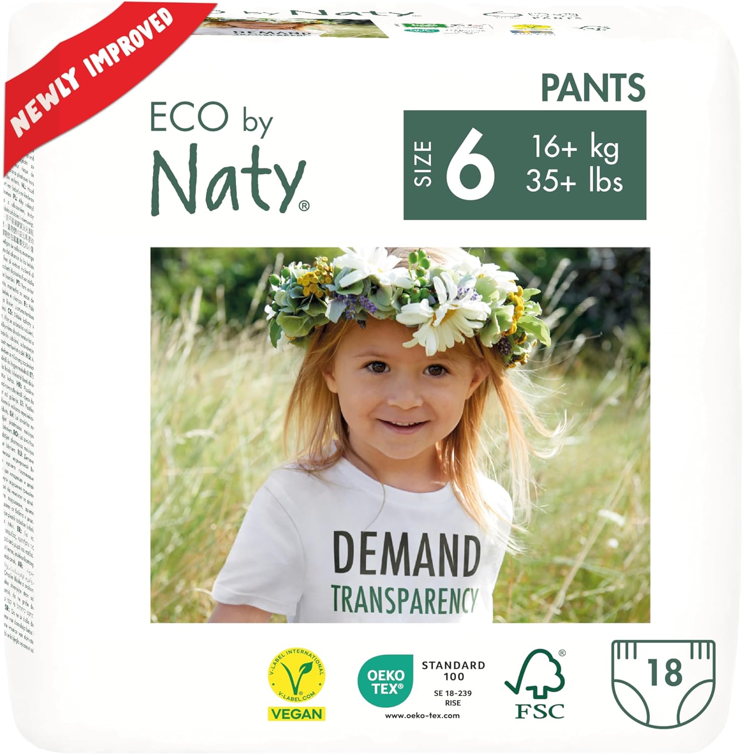 Naty Nappy Pants - Hypoallergenic and Chemical-Free Pull Ups, Highly Absorbent and Training Nappies for Boys and Girls (Size 6 – 18 Count)