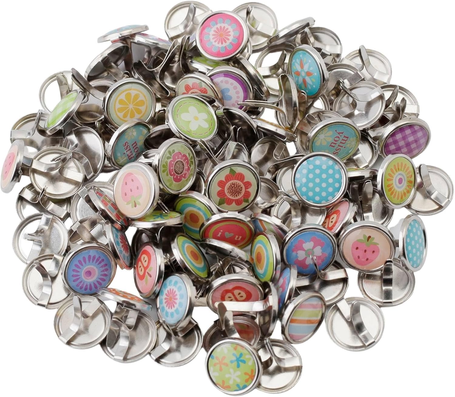 (100 Pieces) Metal Cute Decorative Brads (12mm) – Mixed Mini Small Round Head Brass Paper Fasteners with Split Pins for Scrapbooking, DIY Crafts, Script Projects & More