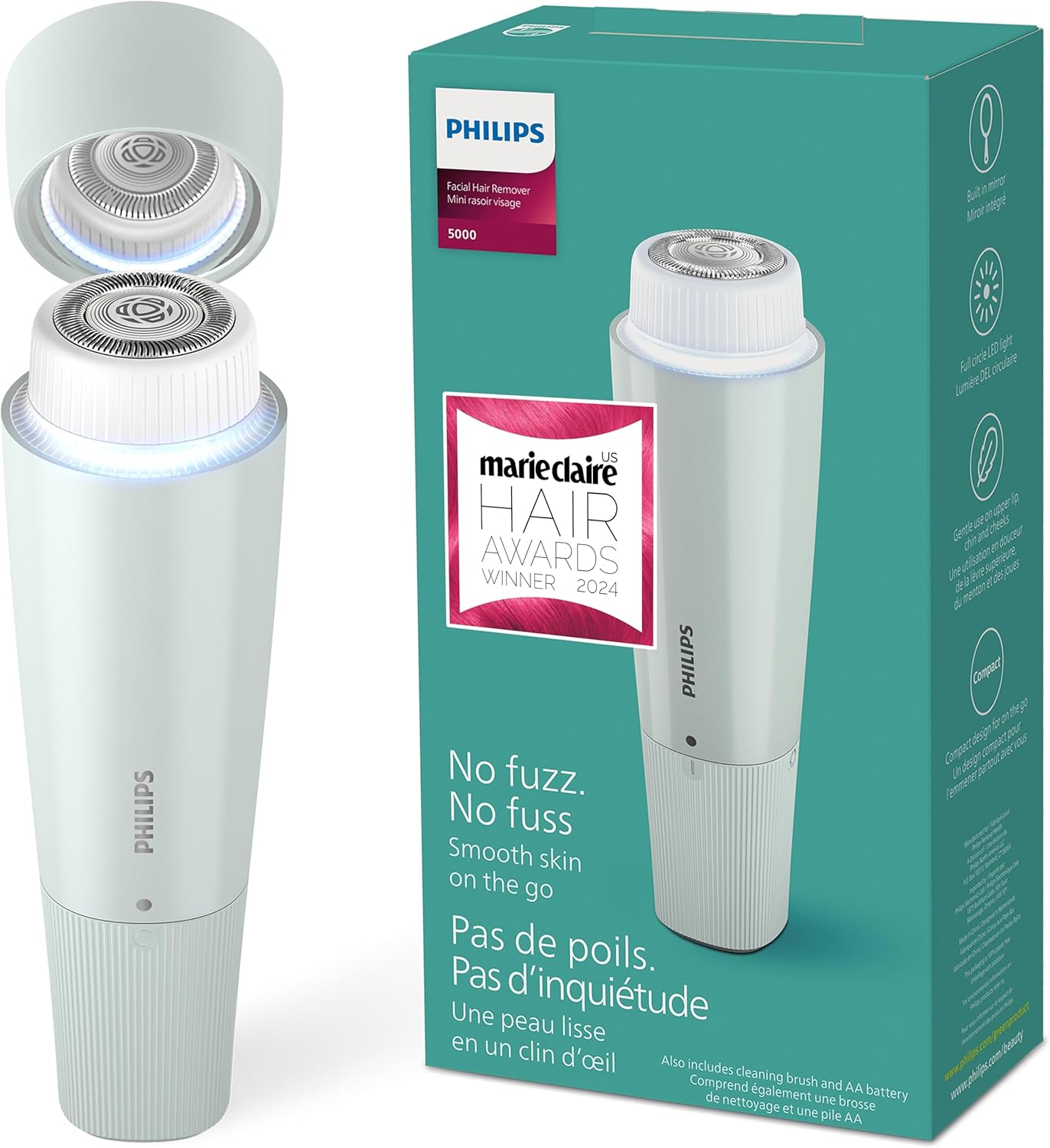 Philips Beauty Series 5000 Electric Shaver and Personal Groomer for Women, Cordless & Compact, Hypoallergenic Head, Gentle & Quick Hair Removal Easy Touch Ups, Mint Green, BRR474/00