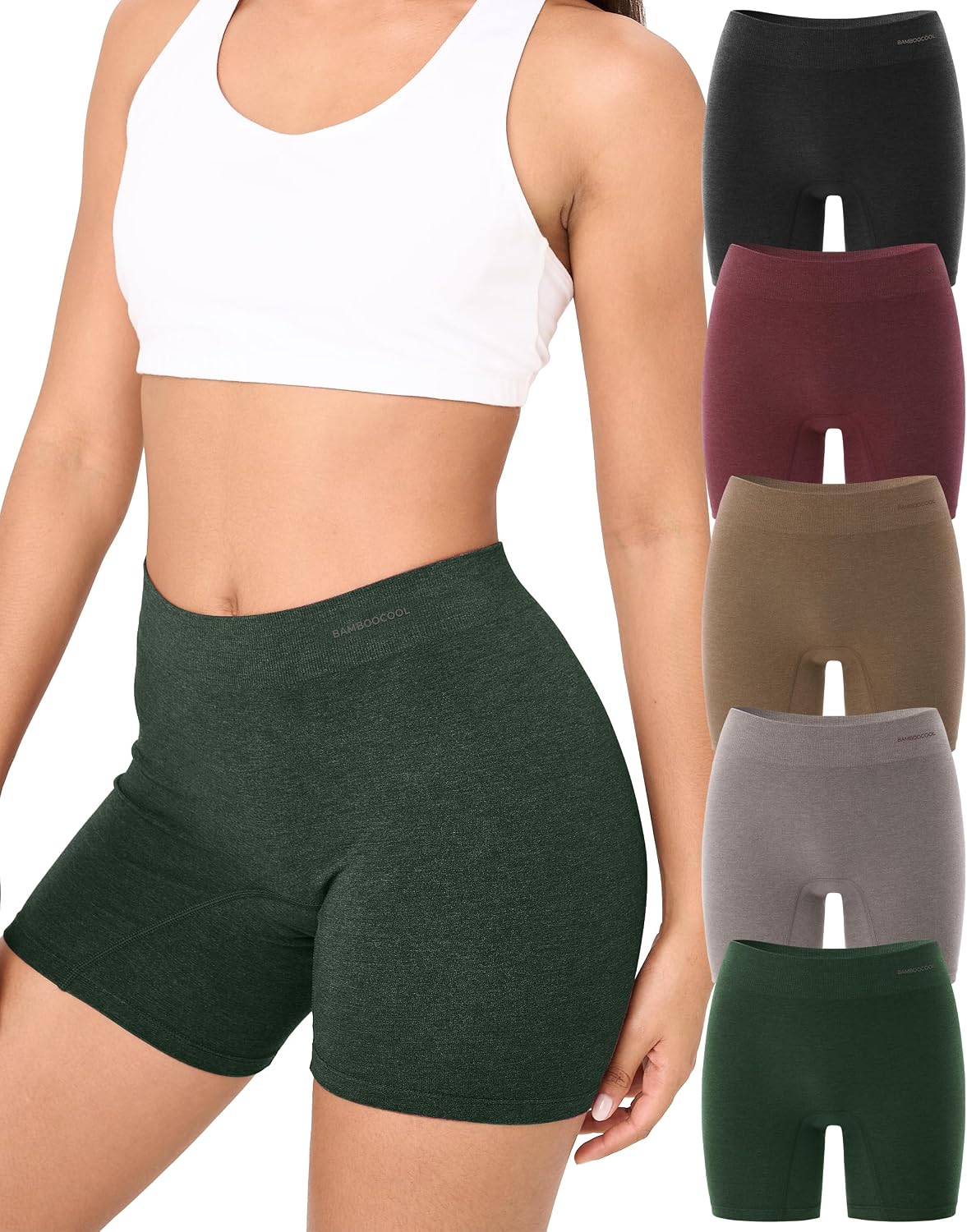 BAMBOO COOL Womens Boyshort Panties Seamless Underwear Stretchy Boxer Briefs For Ladies 5 Pack