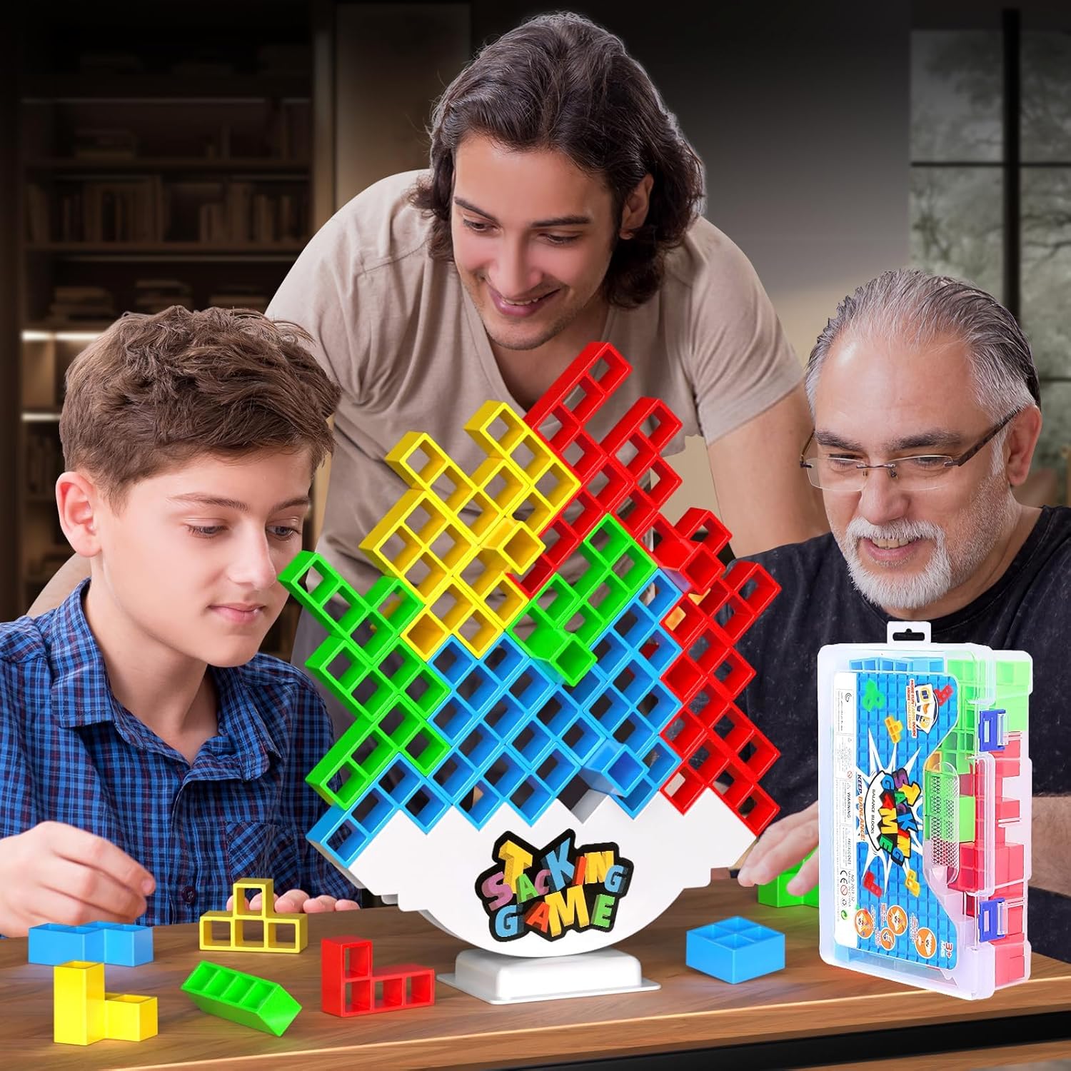 48PCS Stack Game for Adult & Kids, Tetra Board Tower Games for Family Travel Party, 2 Players Balance Stacking Toy Attack, Team Toys Building Block