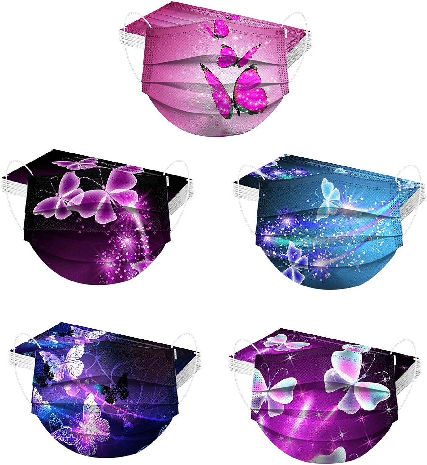 Rowa 50 Pack Adults Butterfly Disposable Face Masks with Design, 3 Ply Protective Breathable Women Men FaceMask with Nose Wire (Butterfly_07)