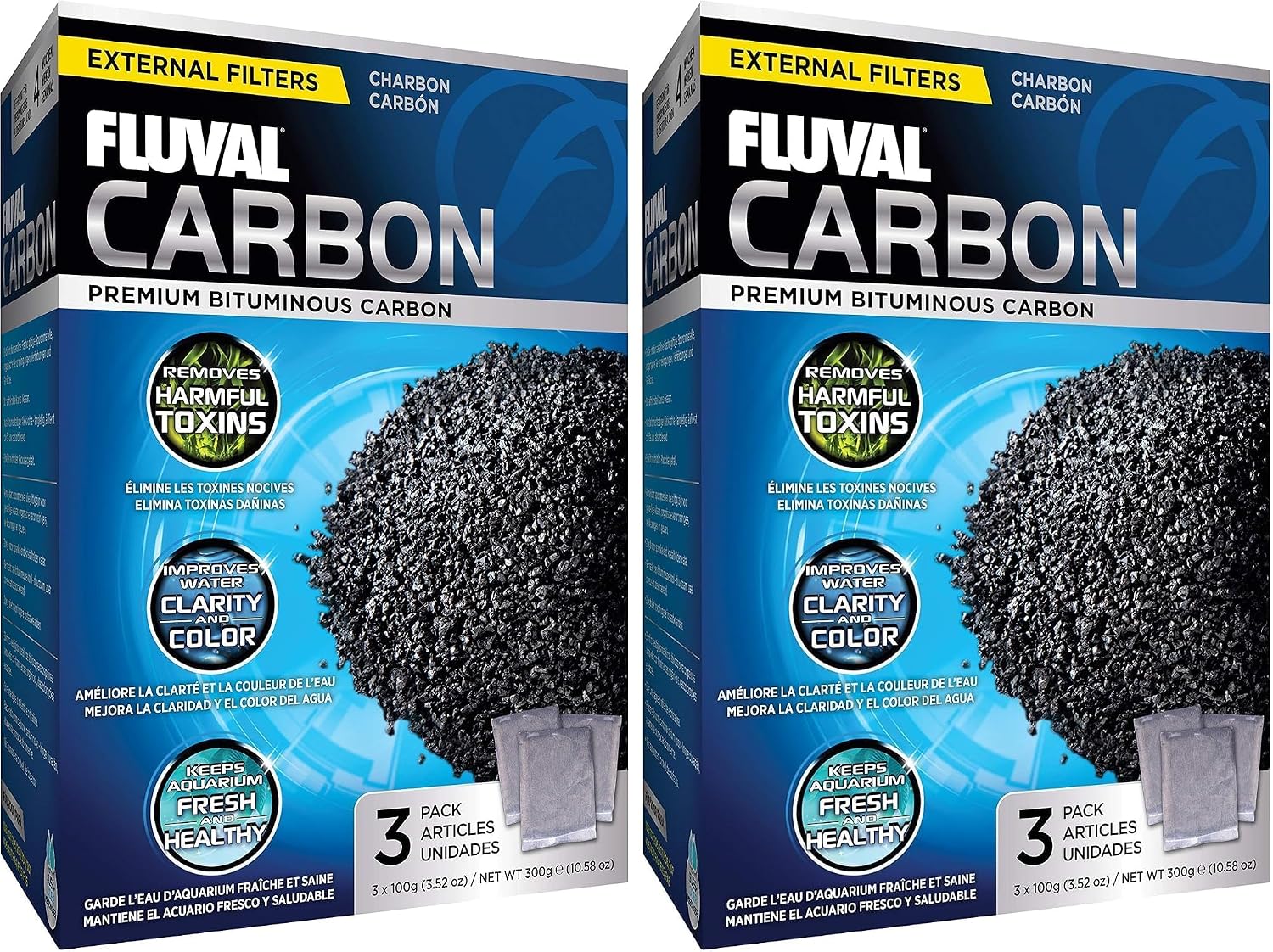 Fluval Activated Carbon 3 x 100g Sachets (Pack of 2)