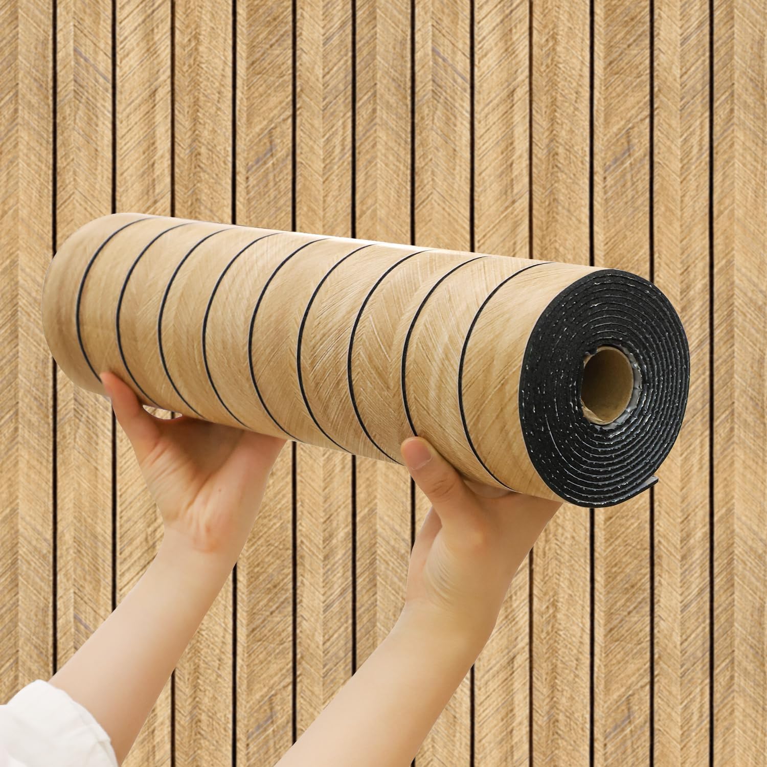 Wood Grain Slat 3D Wall Panel -15.75"x118" Soundproof Self-Adhesive Wall Sticker,Thickened Moisture Resistant Removable PVC Slat Wallpaper & Foam Paneling for Home Decoration(Brown,13 Sq.ft)