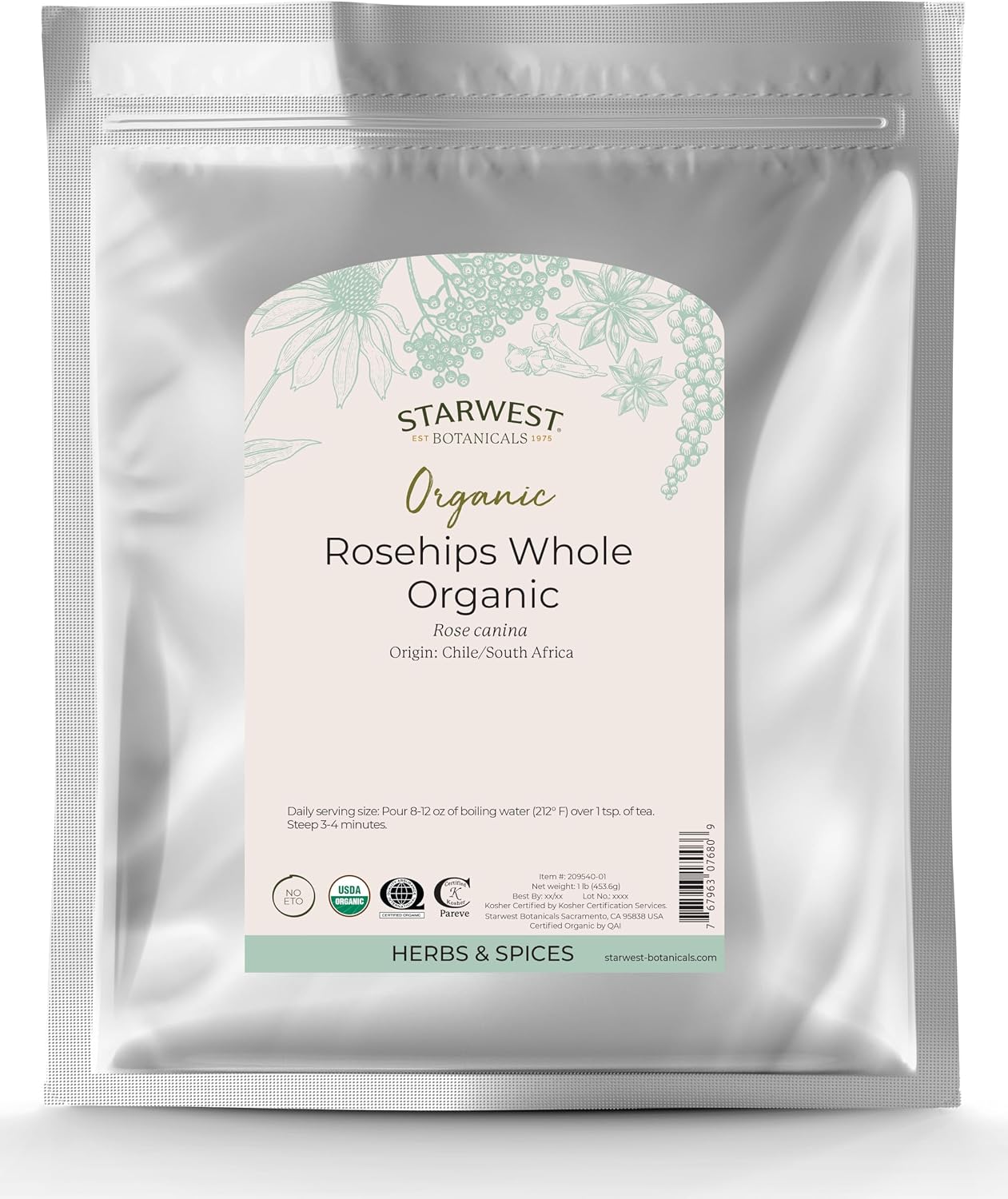 Starwest Botanicals Whole Organic Rose Hips, 1 Pound