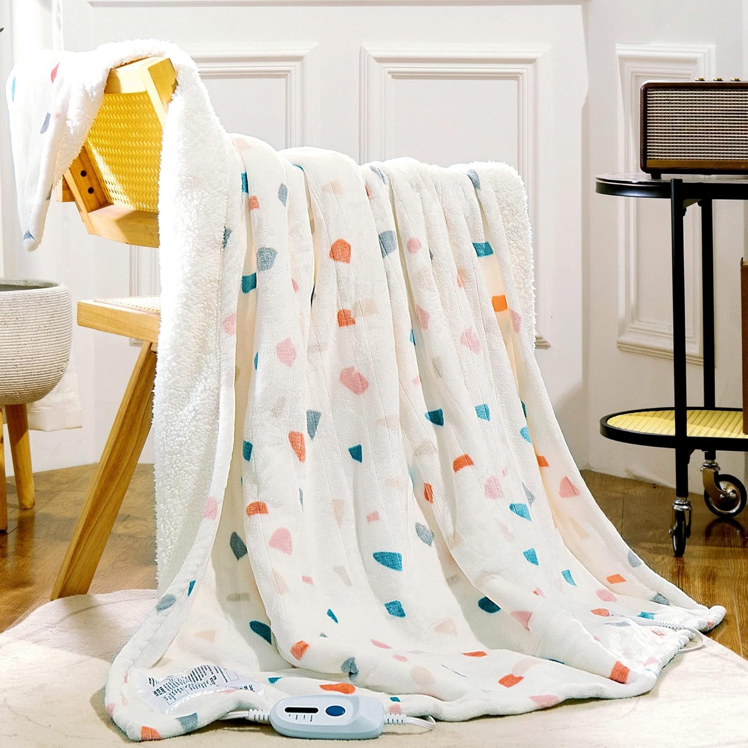 Heated Blanket Throw 50"x60" - Machine Washable Electric Throw Blanket Printed Heated Throw Blanket with ETL & FCC Certification 4 Heating Levels 3 Hours Auto-Off Overheat Protection (Stone)