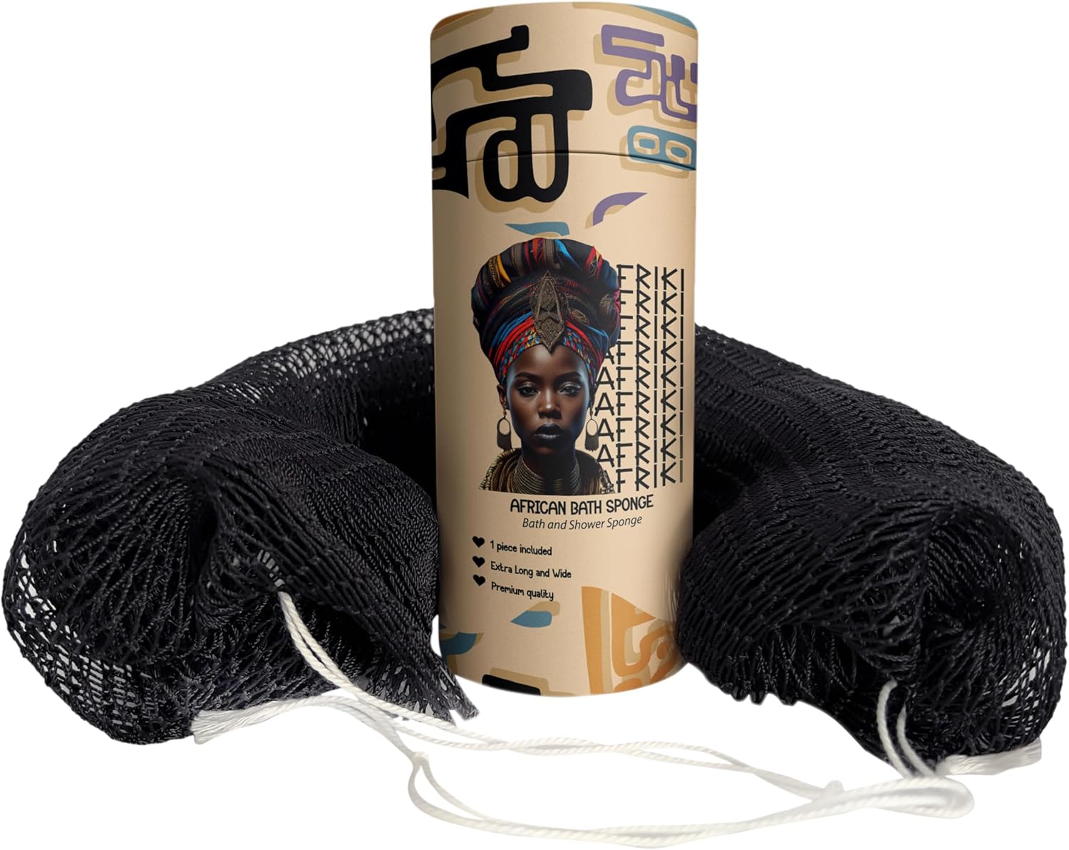 AFRIKI African Net Sponge, Authentic African Exfoliating Sponge, Black Owned, Back Scrubber, 45 inch Long for Normal to Sensitive Skin, for Daily use, Original Collection