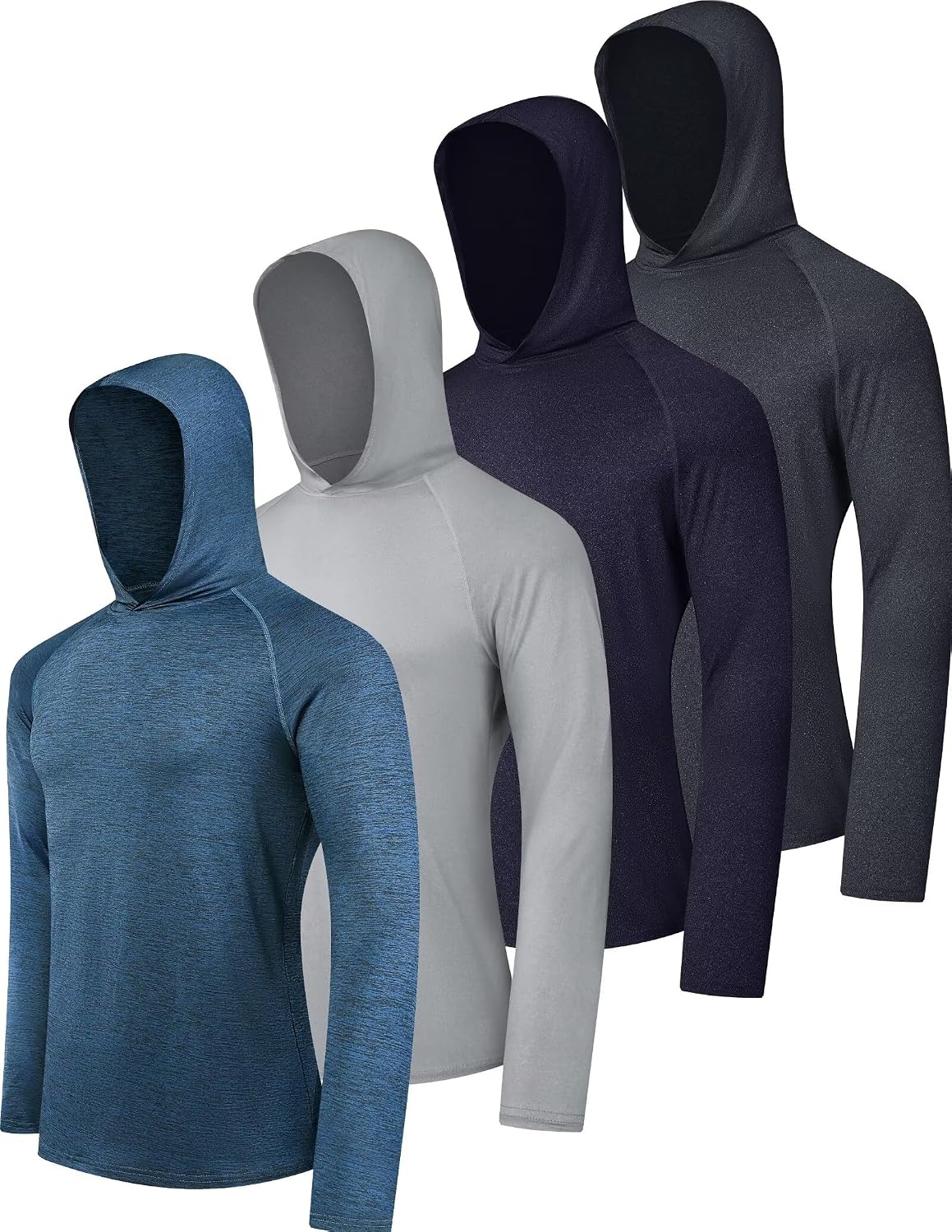 OYGSieg 4 Pack Men's Sun Hoodies UPF50+ Fishing Shirts Athletic Rash Guard