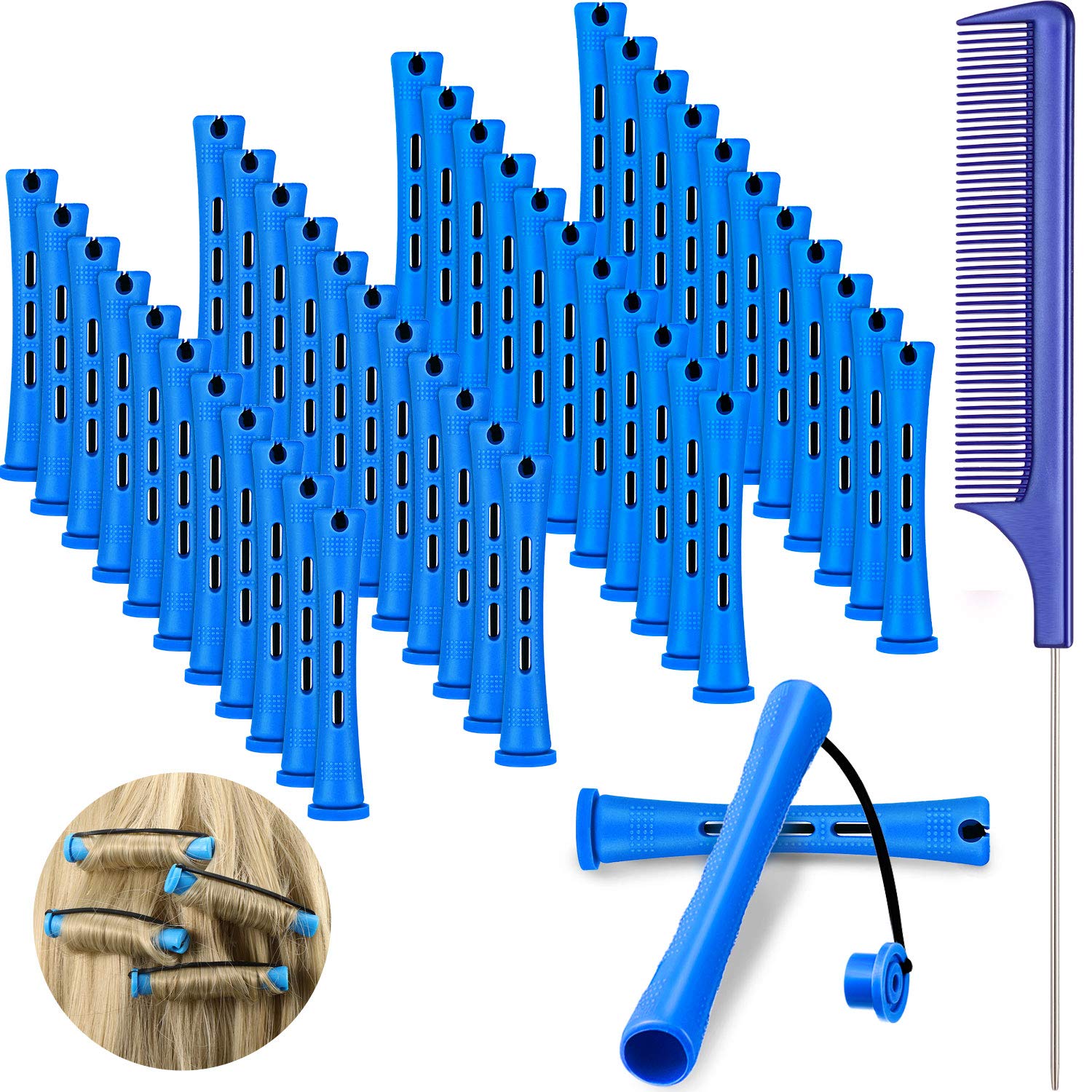 WILLBOND 48 Pcs Perm Rods for Short Hair,0.35 Inch,Blue and Dark Blue