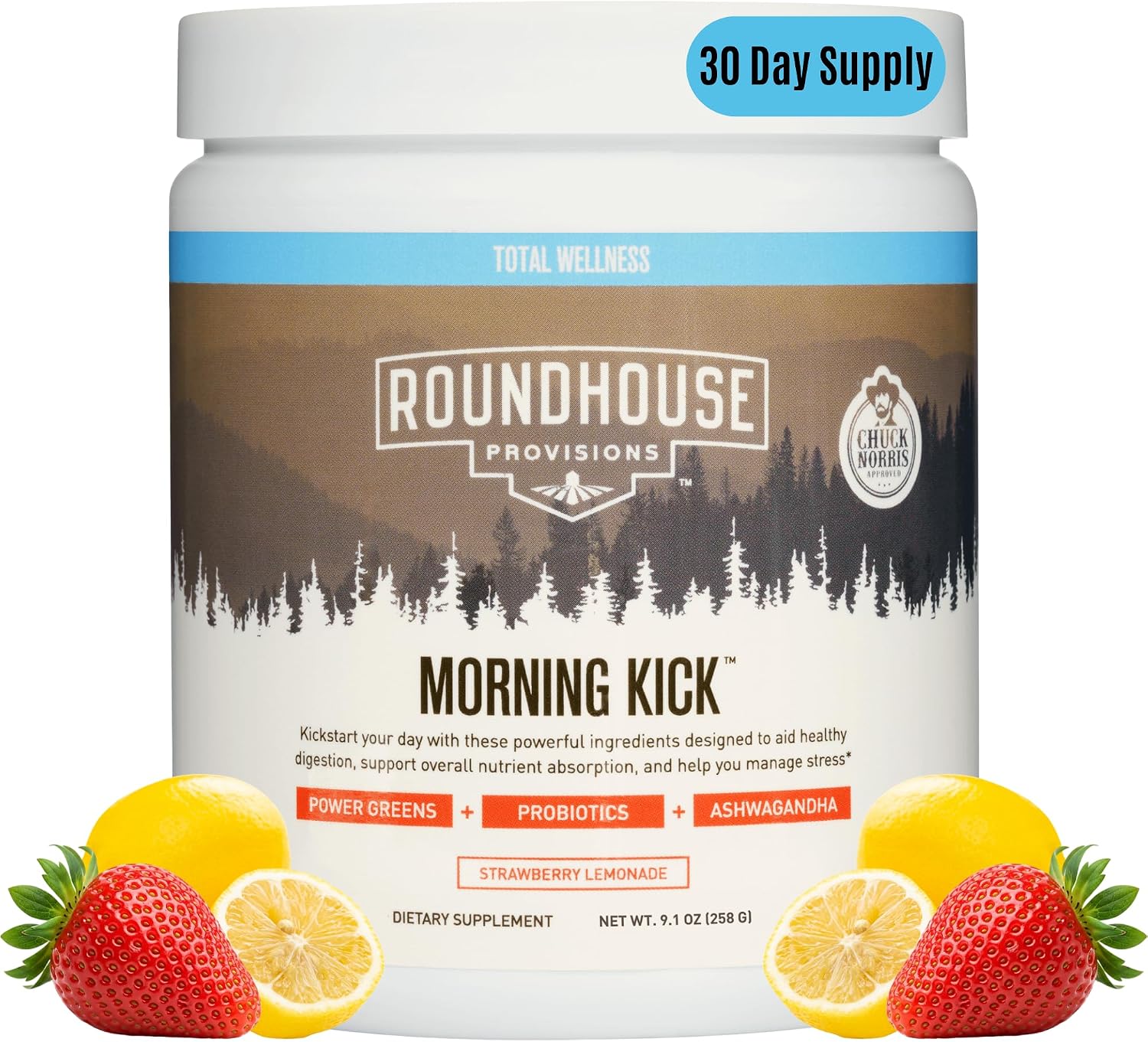 ROUNDHOUSE PROVISION Morning Kick Greens, Strawberry Lemonade, 30 Servings