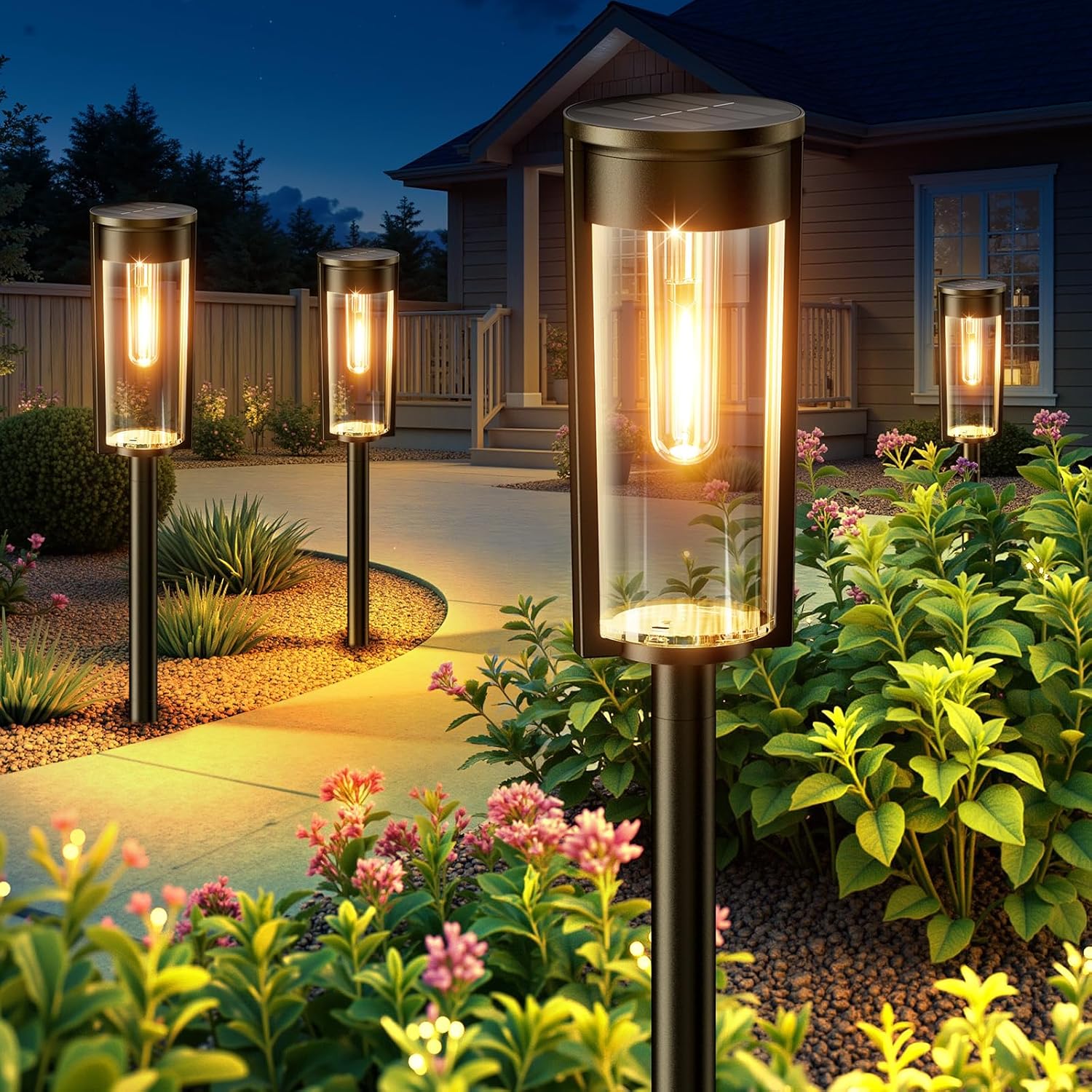 LETMY Solar Pathway Lights Outdoor, Upgraded 8 Pack Solar Lights Outdoor, IP65 Waterproof Auto On/Off Solar Landscape Path Lights Outdoor Solar Lights for Yard Outside Garden Lawn Walkway Driveway
