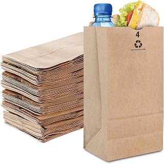 Stock Your Home 4 Lb Kraft Brown Paper Lunch Bags (100 Count) - Bulk Disposable Lunch Sacks, Small Size Blank Bag for Kids, Good for a Snack, Sandwich, Grocery Food, and Arts & Crafts Projects