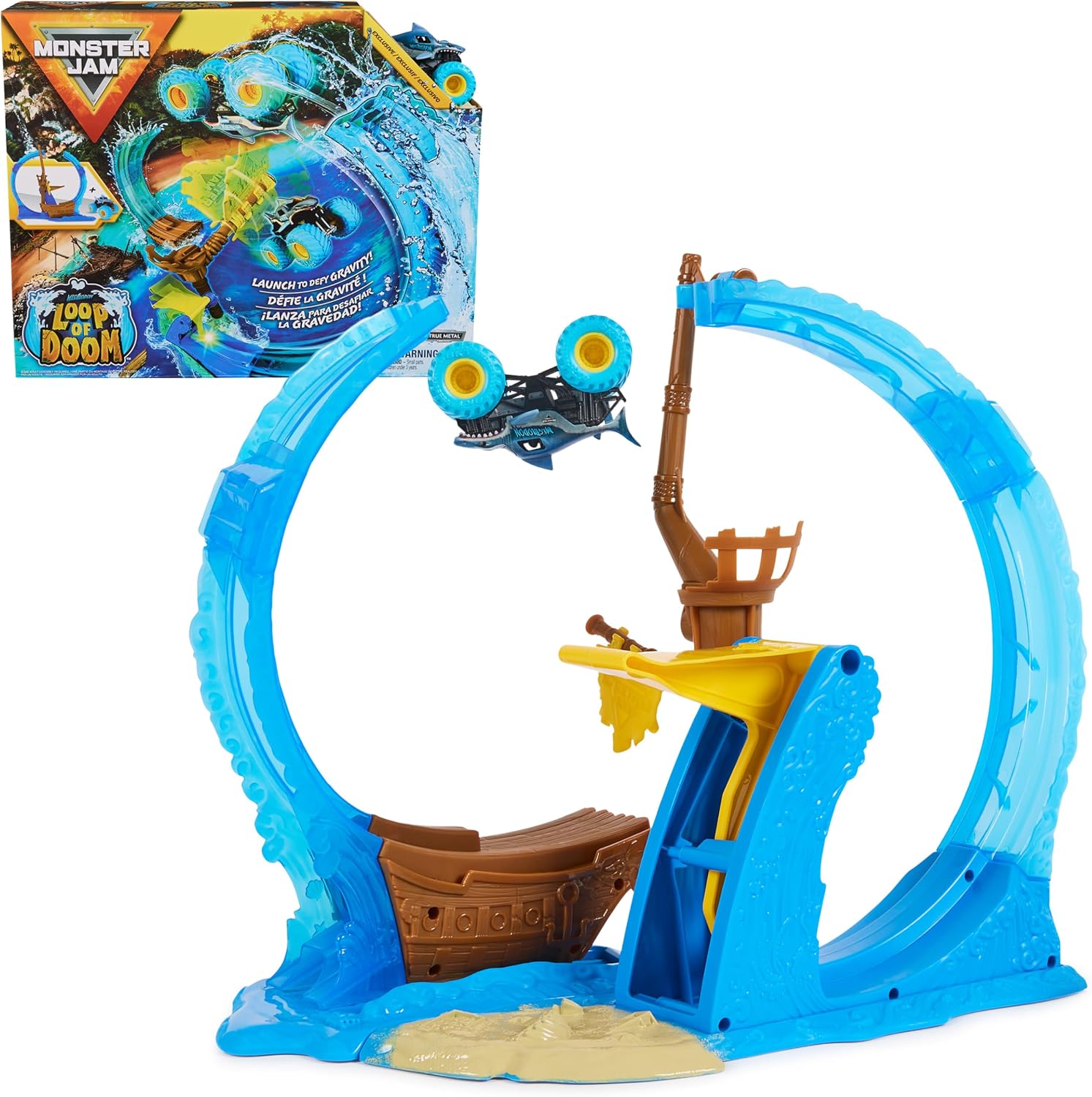 Monster Jam, Megalodon Loop of Doom Stunt Playset with Exclusive 1:64 Scale Die-Cast Monster Truck, Kids’ Toys for Boys Aged 3 and up