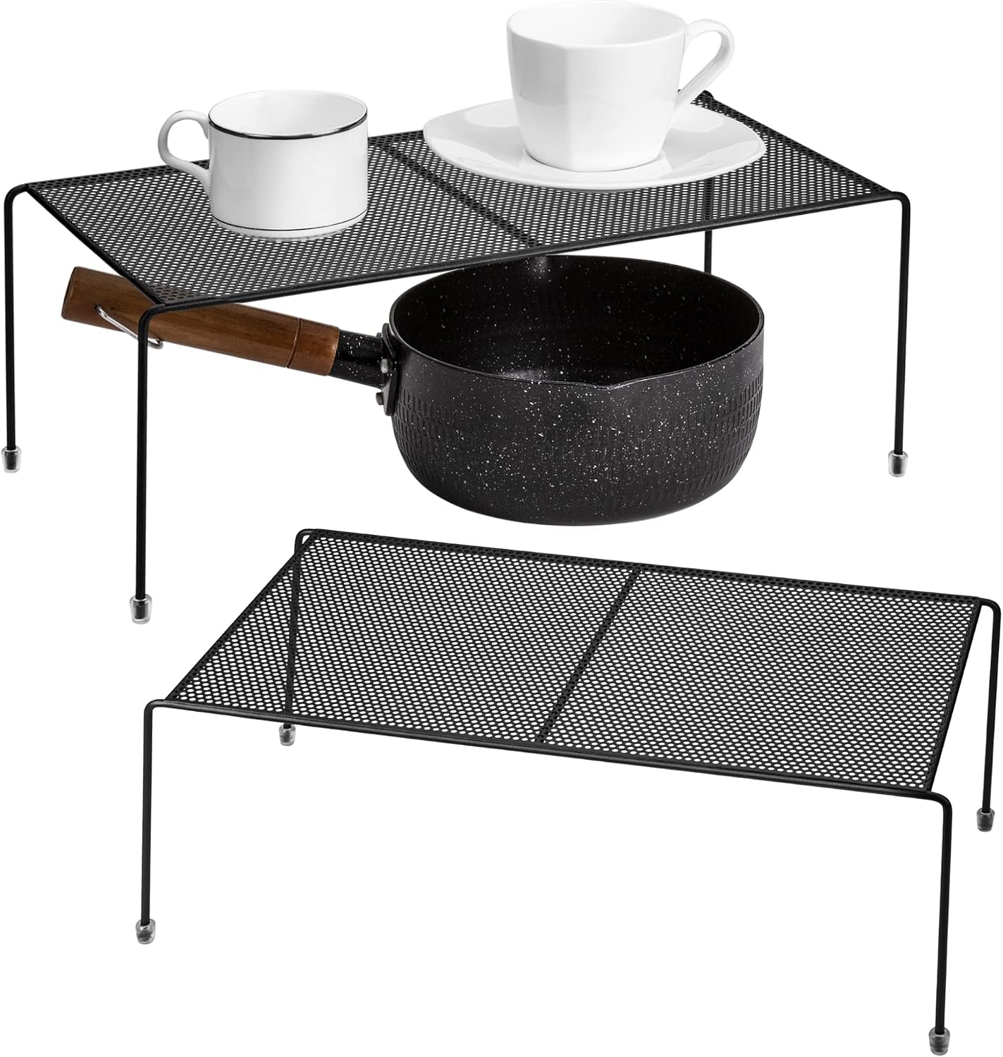 Lonian Kitchen Cabinet Organizer Shelf, 2 Pack Counter Storage Shelf Kitchen Cupboard Organizer Rack with Non-Slip Rubber Feet