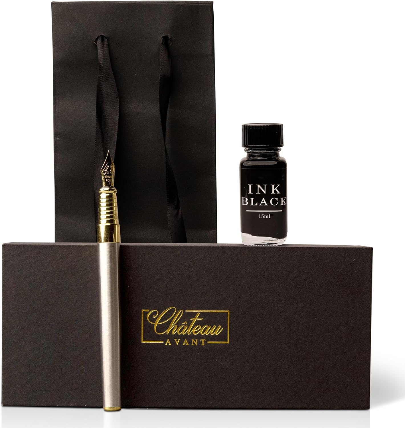 Luxury Fountain Pen Gift Set - Fine Nib with Black Ink Included - Refillable - Gifts for Him or Her - Grey