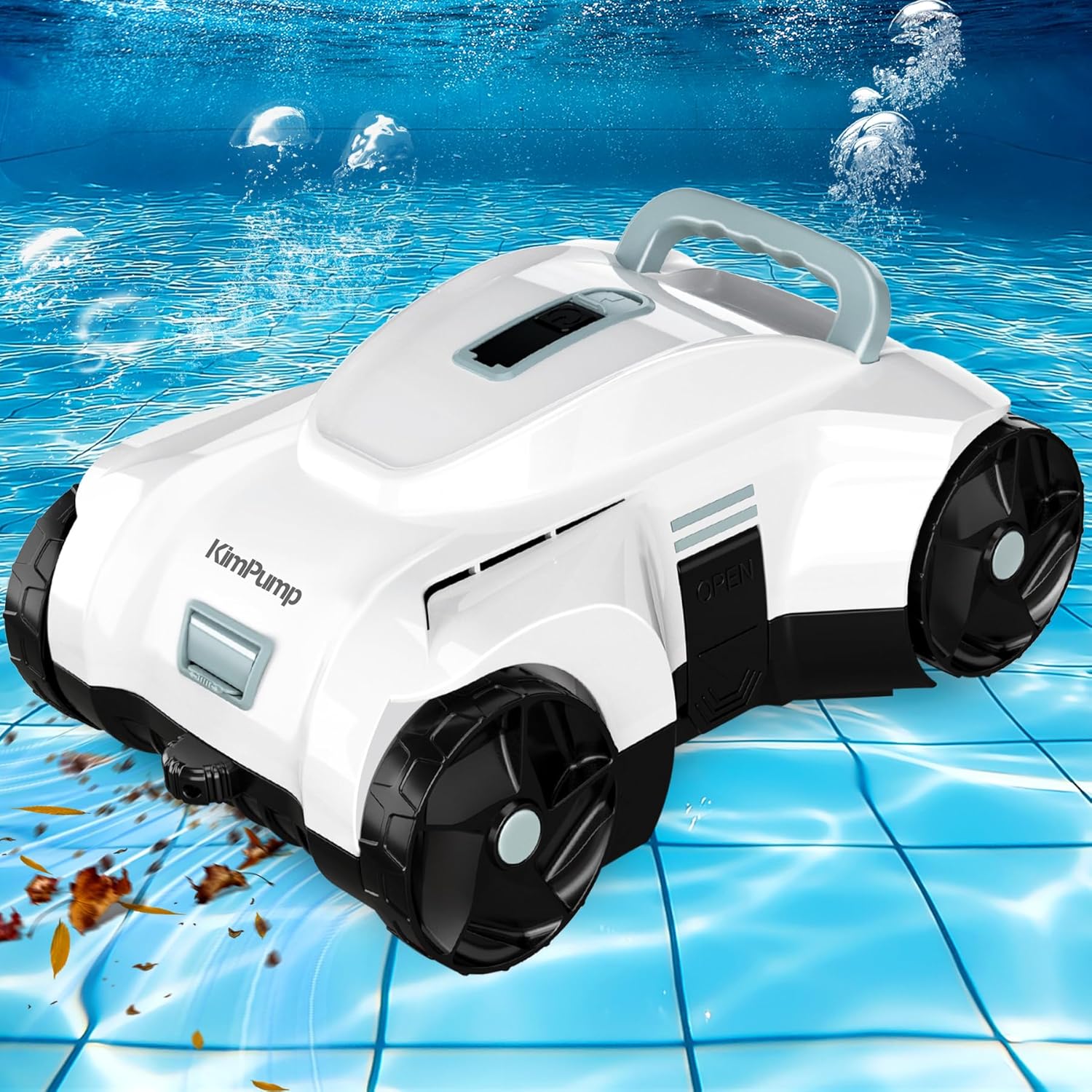 KimPump Automatic Pool Vacuum Robot, Cordless Robotic Pool Cleaner for Above Ground Pools and Flat Inground Pools, Pool Vacuum Cleaner Automatically Removes Debris Underwater, 90-120Min Runtime