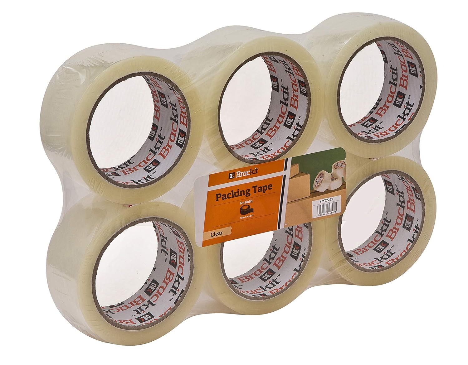 brackit Clear Packaging Tape, 48mm x 66m, Bulk Pack of 6 Rolls – Strong Heavy Duty Packing Tape for Regular Use or Moving – Easily Seals Your Parcels and Boxes