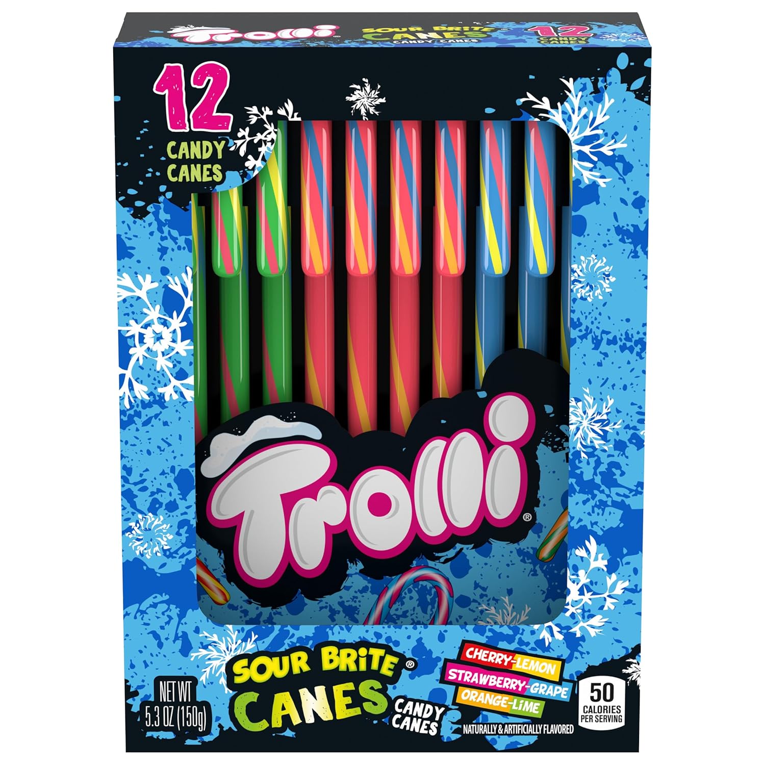 Trolli Sour Brite Holiday Candy Canes, 12ct - Perfect for Stocking Stuffers, Holiday Gifting and Decorating