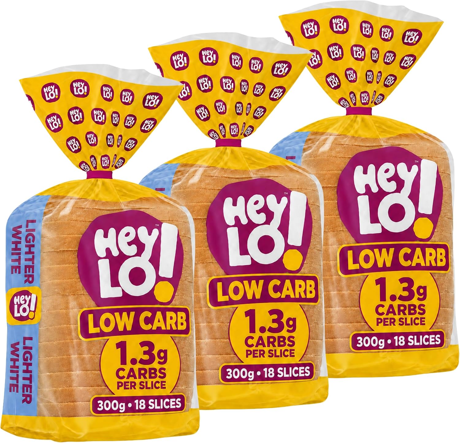 HeyLO Low Carb Lighter White Keto Bread, 3 x 300g, 1.3g Carbs