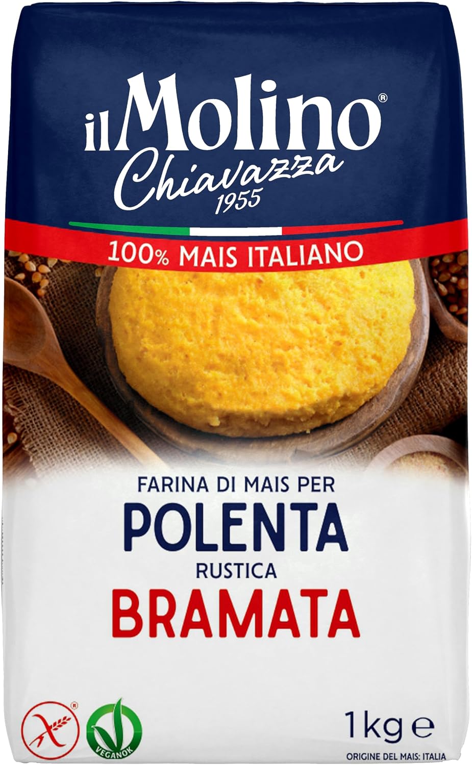il Molino Chiavazza Coarse Cornmeal Polenta - Polenta Rustica Bramata 1kg | Made with 100% Italian Corn | Vegan & Gluten-Free