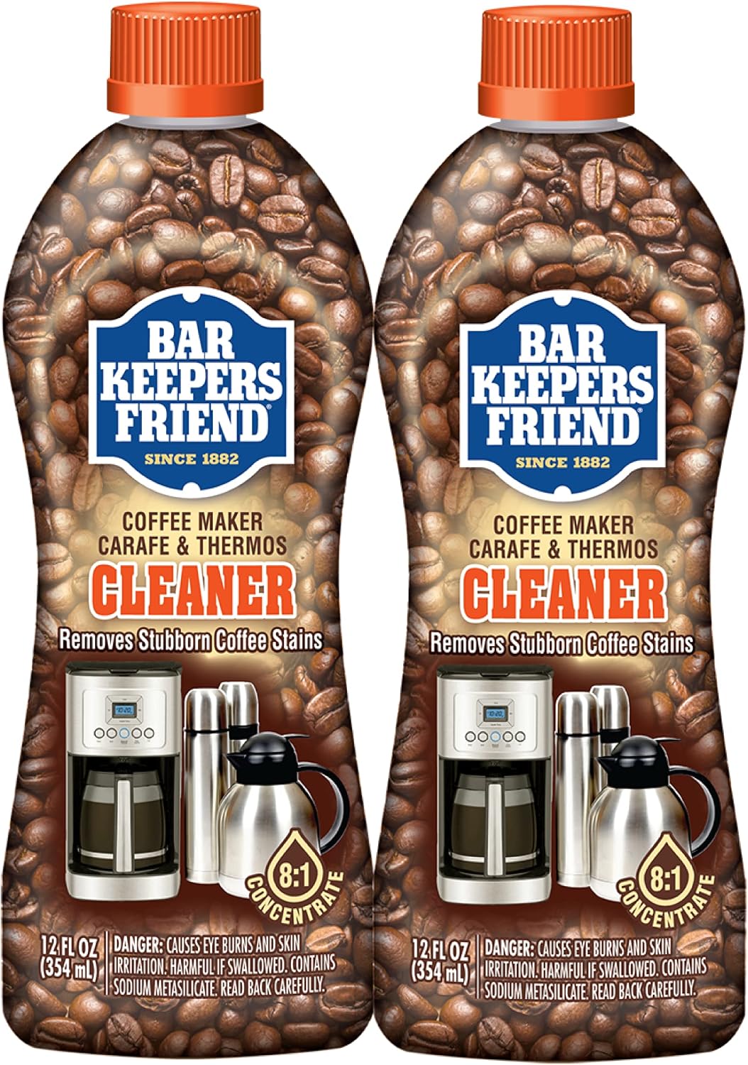 Bar Keepers Friend Coffee Maker Cleaner (2 x 12 oz) Removes Stains & Oily Residue from Espresso Machines, Carafes, Thermos, Drip Coffee Pots, Single-Cup Coffee Makers & More