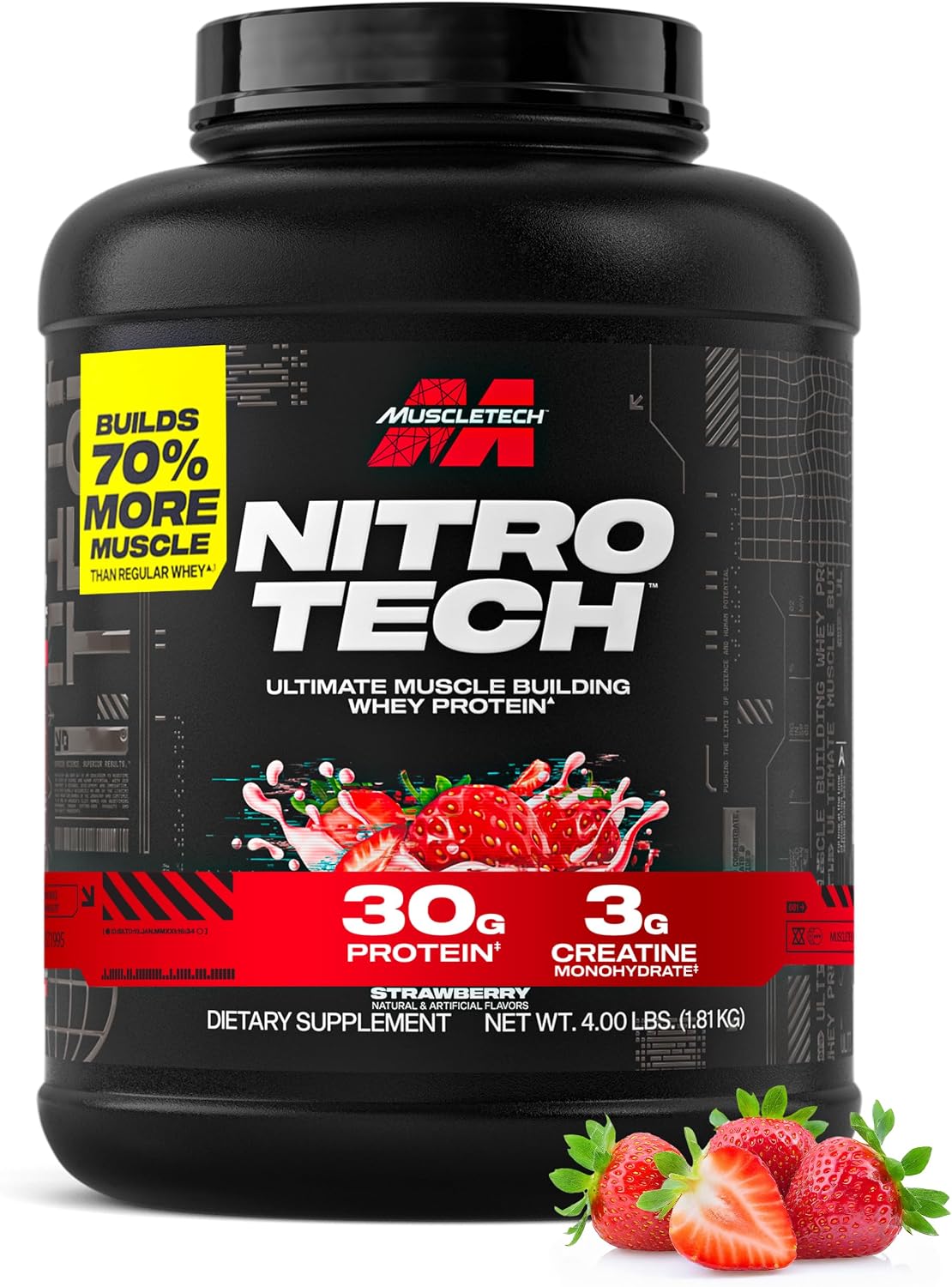 MuscleTech Whey Protein Powder (Strawberry, 4LB) - 30g Protein