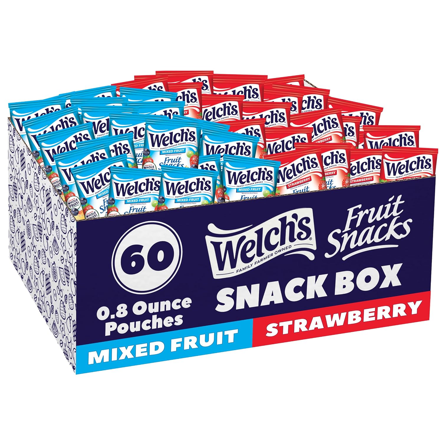 Welch's Fruit Snacks, Mixed Fruit & Strawberry, 0.8 oz, 60 Ct
