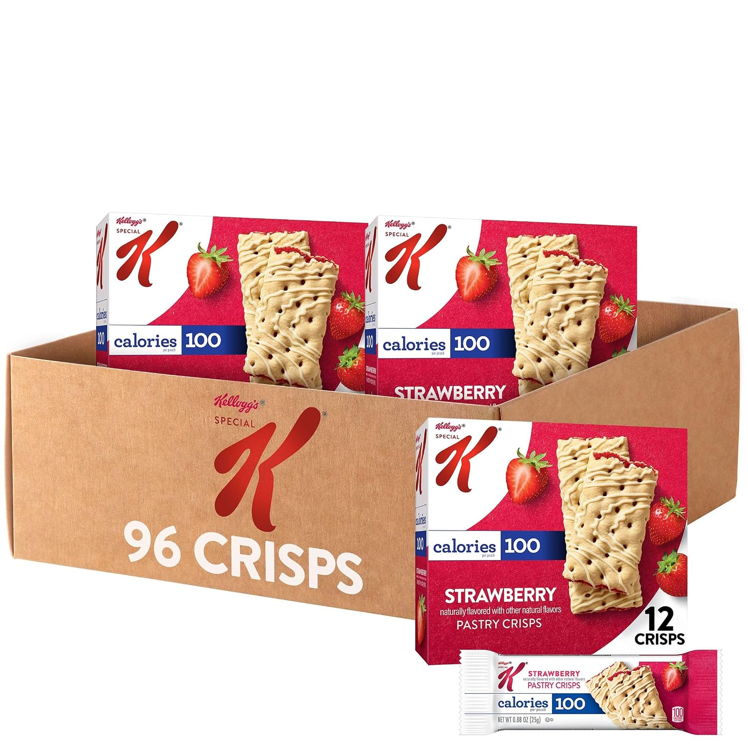 Special K Bar Pastry Crisps, Breakfast Bars, 100 Calorie Snacks, Strawberry (8 Boxes, 96 Crisps)