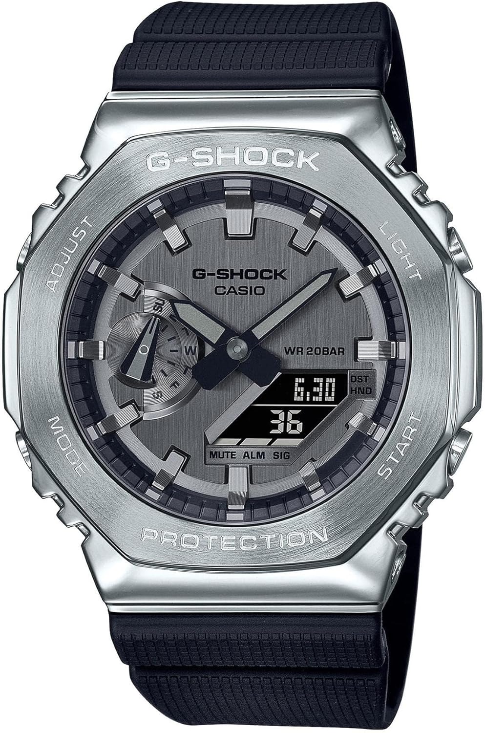 G-Shock Casio Metal Covered Octagonal Black Resin Band Watch GM2100-1A