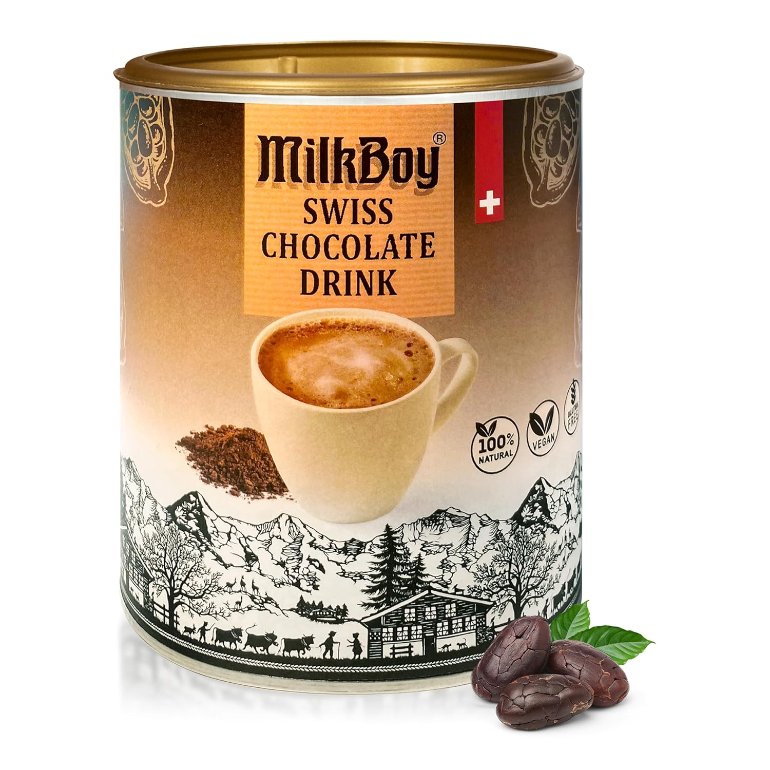 MilkBoy Gourmet Hot Chocolate Mix - Swiss Chocolate Drink for Cold or Hot Cocoa - Kosher, Vegan, and Gluten Free Hot Chocolate Mix Canister with 12 Servings, Rainforest Alliance Certified, 12 OZ