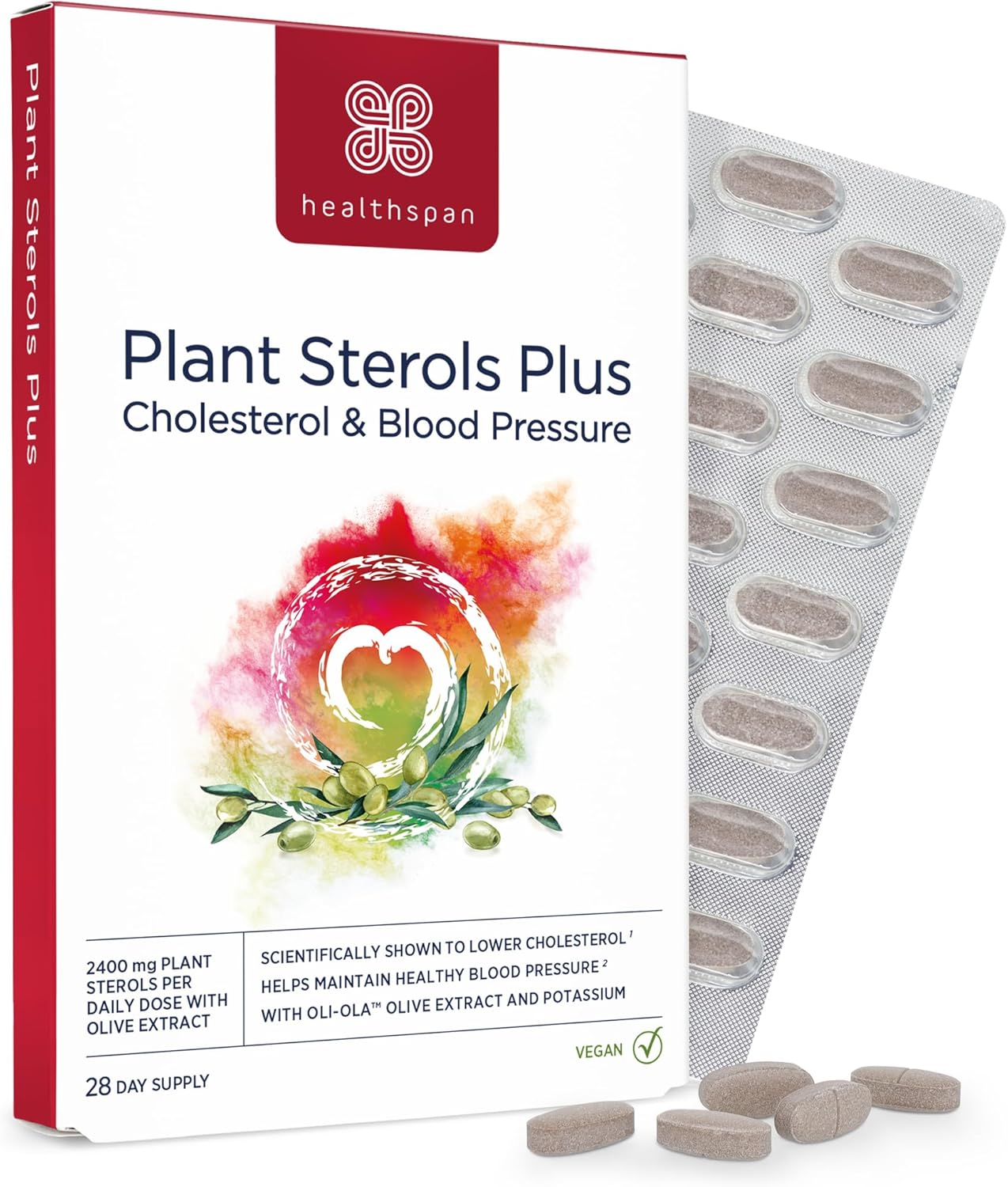 Healthspan Plant Sterols Plus (28 Day Supply) | 2400 mg Plant sterols with Oli-Ola Olive Extract | Added Potassium & Vitamins B1 & B3