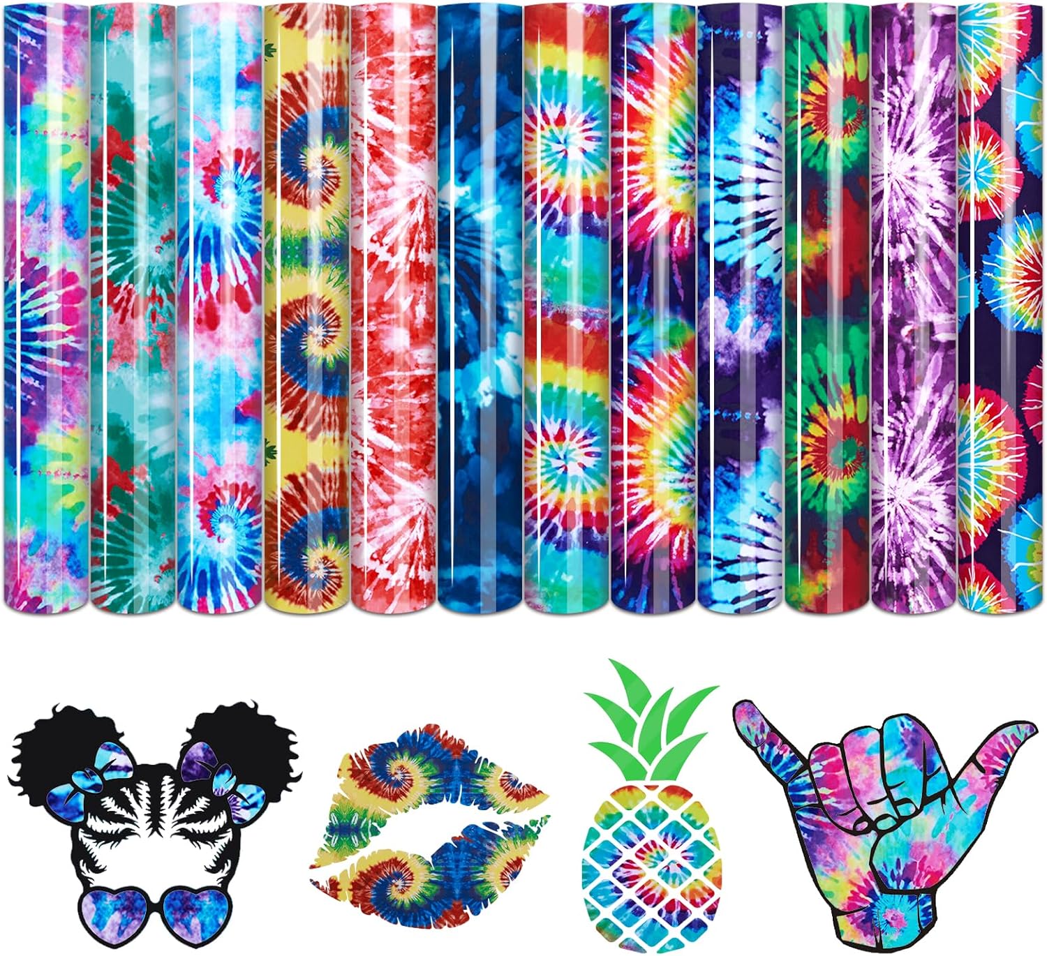 Tintnut Tie dye HTV Heat Transfer Vinyl - 10x12 Inch 12 Sheets Bundle Watercolor HTV Iron on Vinyl Seamless Colorful Swirl Patterned HTV for Tshirts DIY Compatible with Cricut or Silhouette Cameo