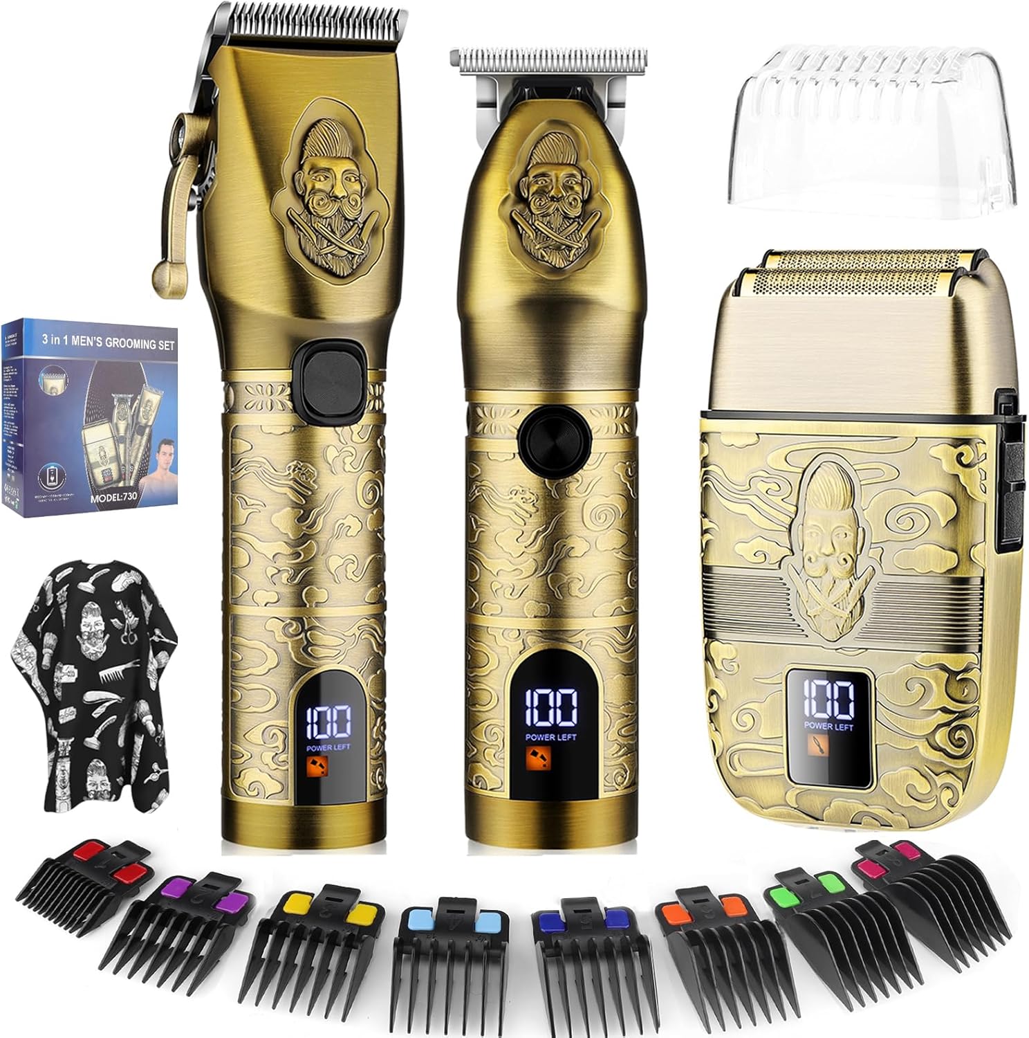 Professional Hair Clippers Trimmer Shaver Set for Men, Electric Razor Foil Shavers Combo Set of 3, Barber Kit Hair Cutting Kit, Gift for Men