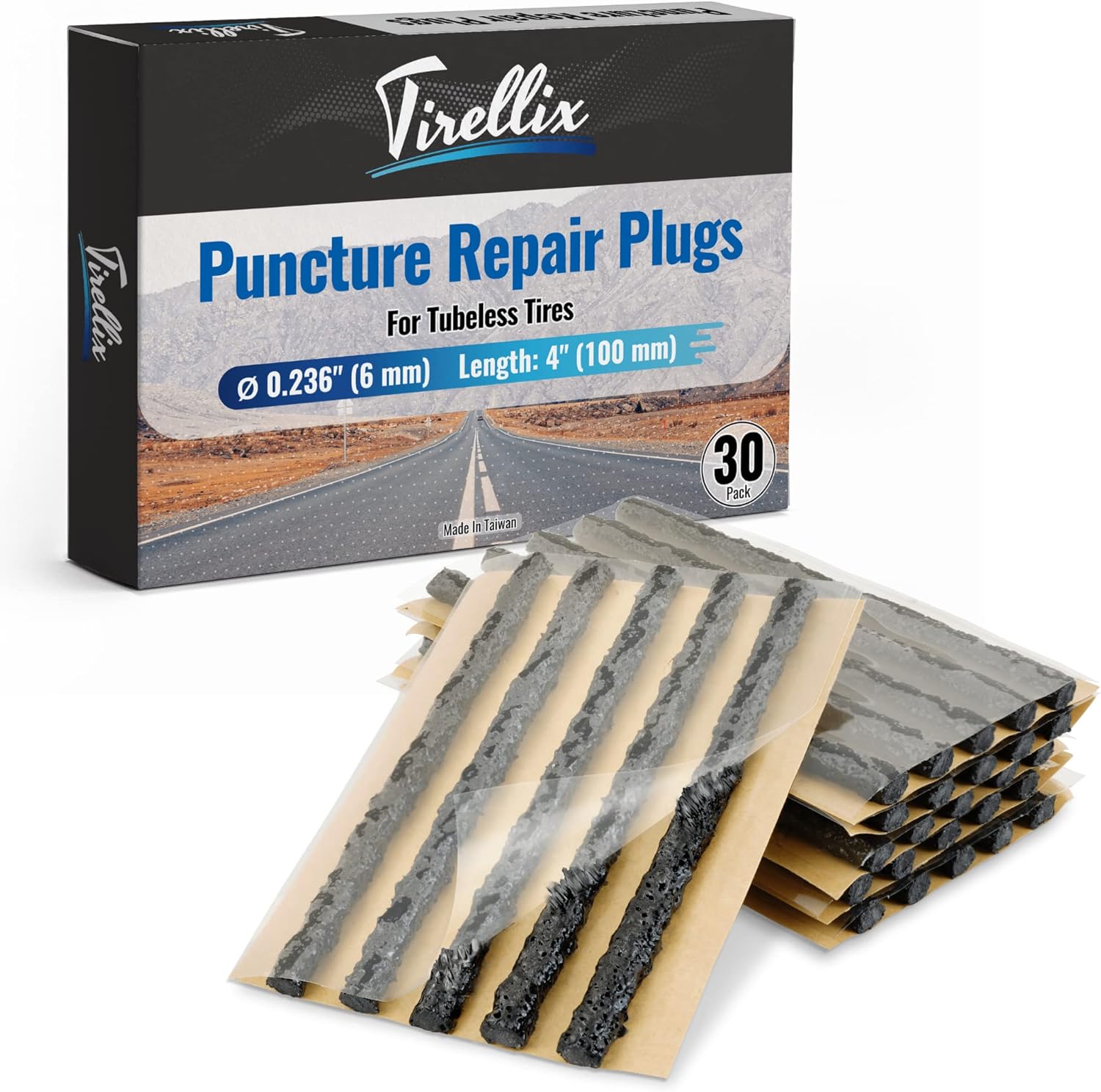 Tire Plugs Heavy Duty (4", 30 Pack) - ⌀1/4" (6mm) Tubeless Tire Plug Kit for Car, ATV/UTV, Mountain Bike, MTB, Professional Repair Strips to Fix Flats, Punctures, Leaks