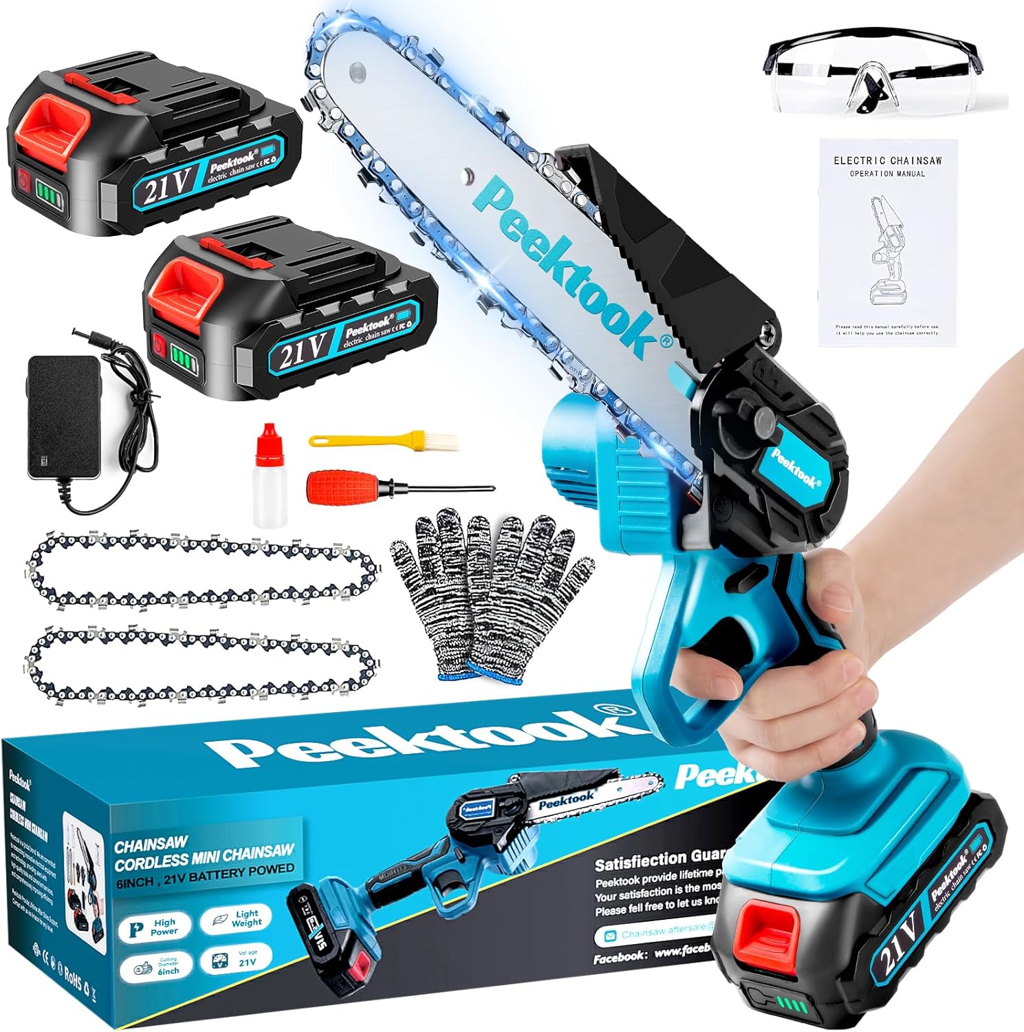 Mini Chainsaw-6 Inch Brushless Motor Cordless Chainsaw with 4000mAh Battery & 2 Chains, Light Weight Battery Chain Saw Electric, Small Chain Saw with Safety Lock and Strong Motor for Tree Trimming