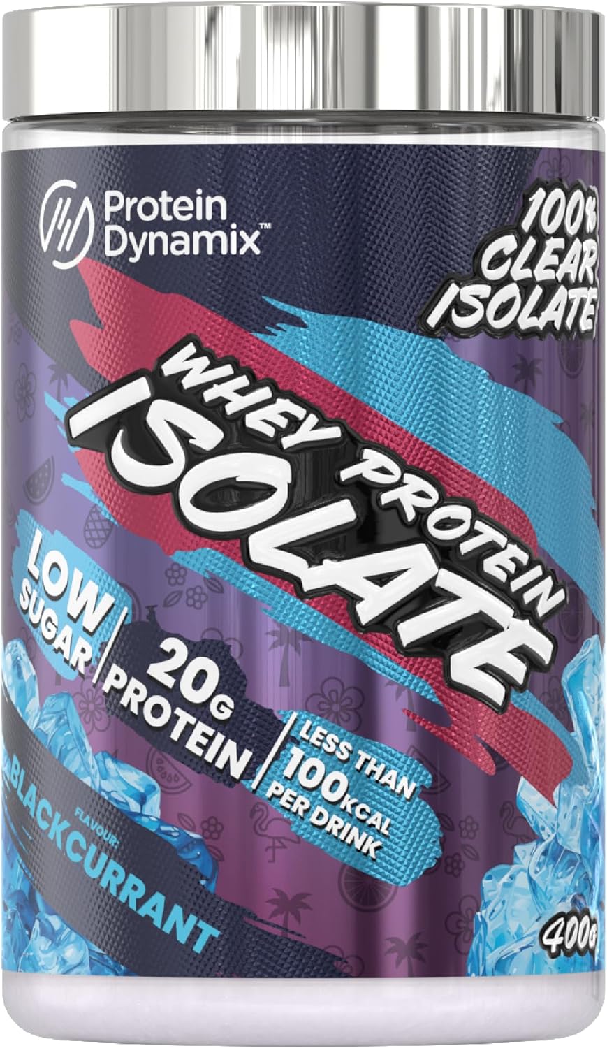 Protein Dynamix - Clear Whey Protein Isolate - Blackcurrant Flavour - Low Sugar • 21g Protein • Less Than 90 Calories per Serving • 400g